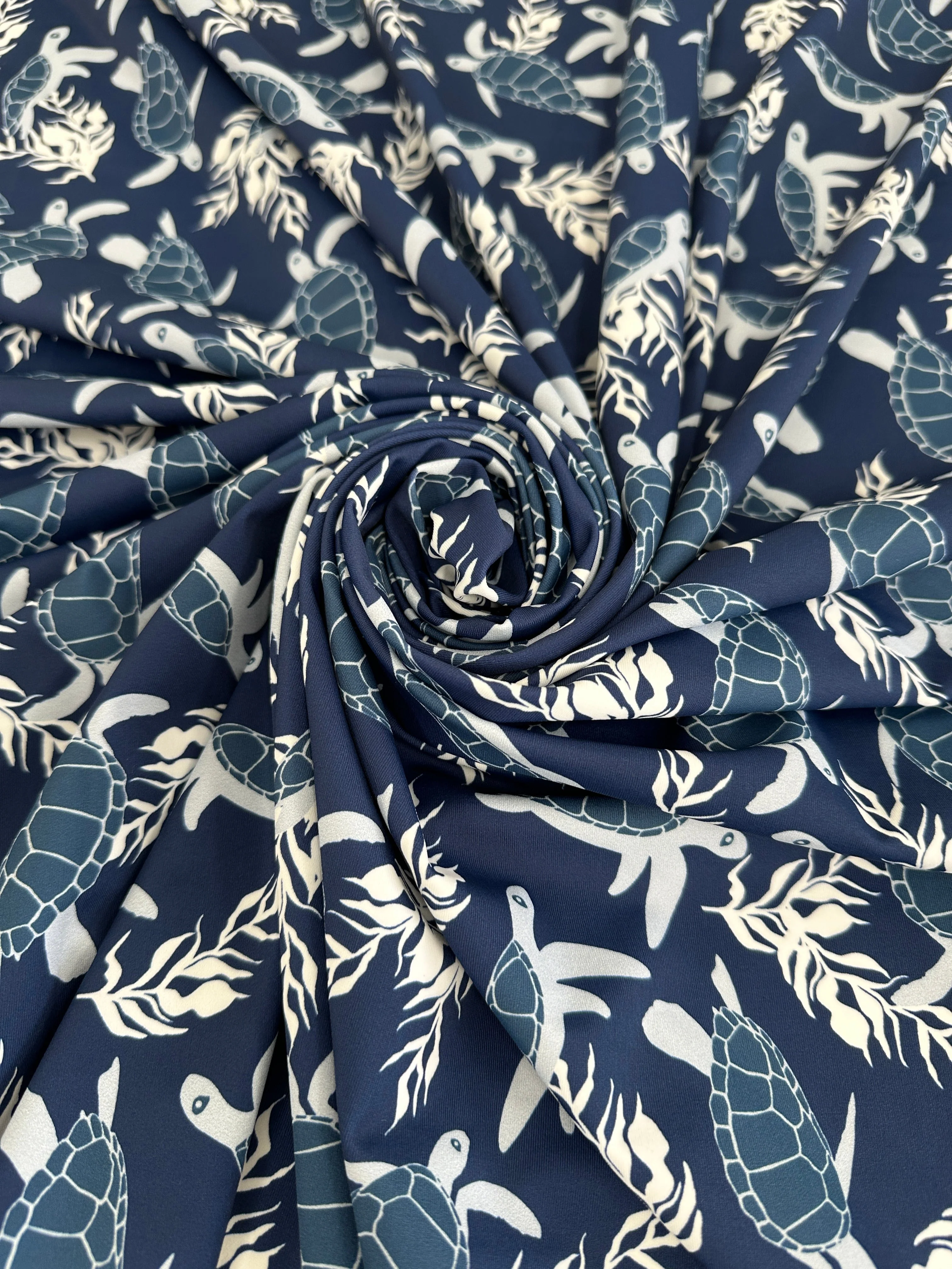 Navy Turtle Print Nylon Spandex - Image 9