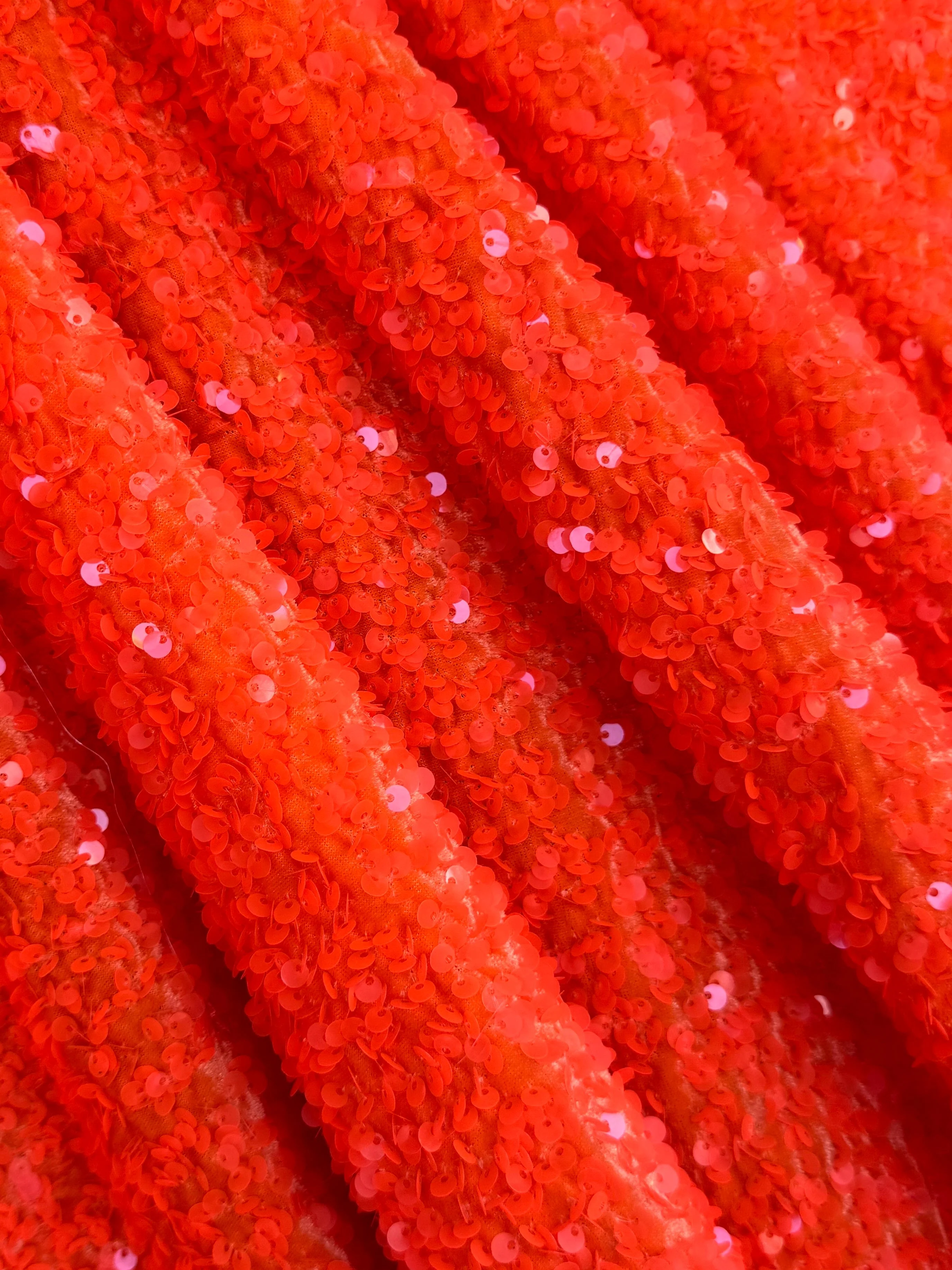 Neon Orange Sequin on Velvet