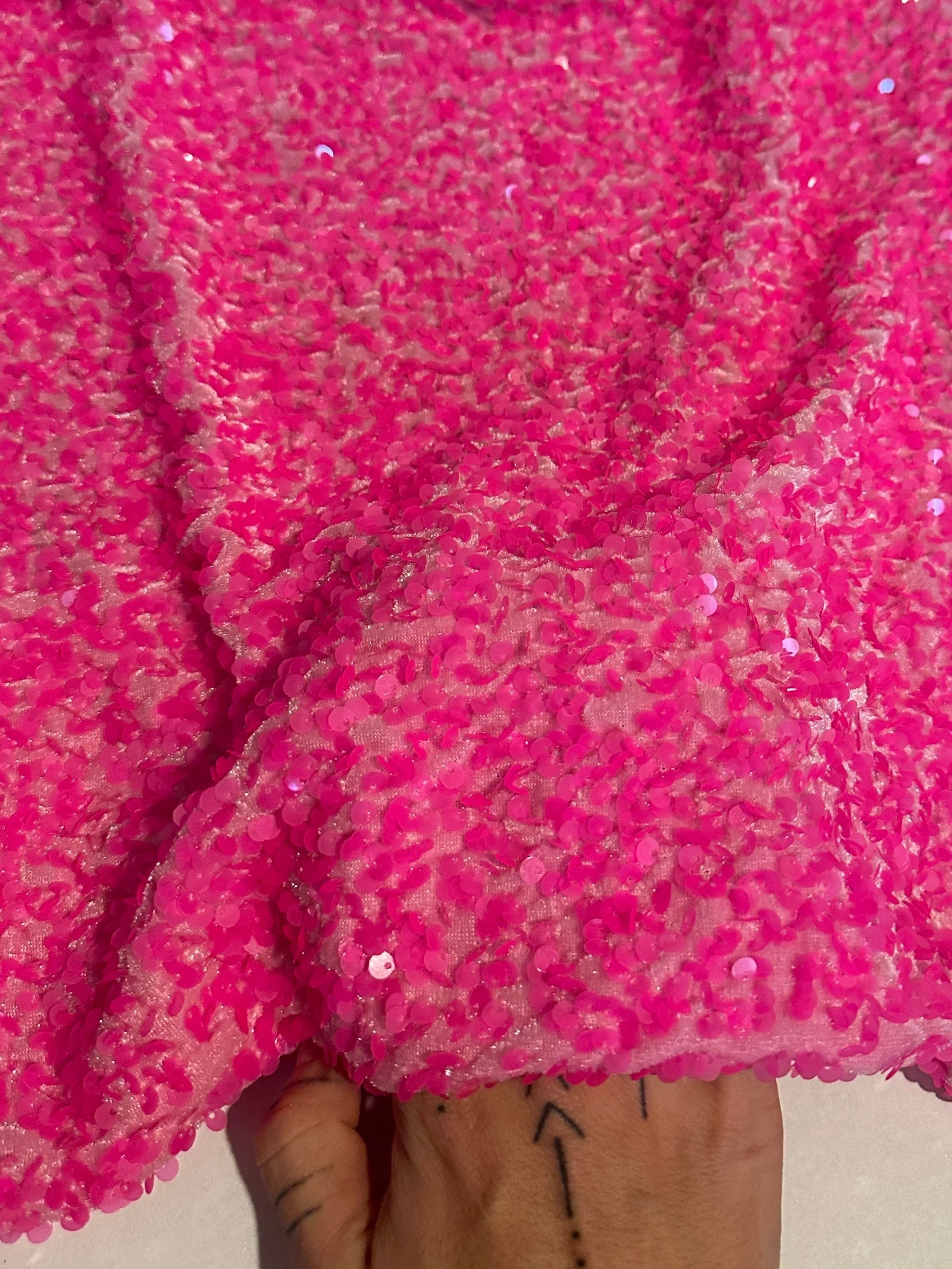 Neon Pink Sequin on Velvet - Image 5