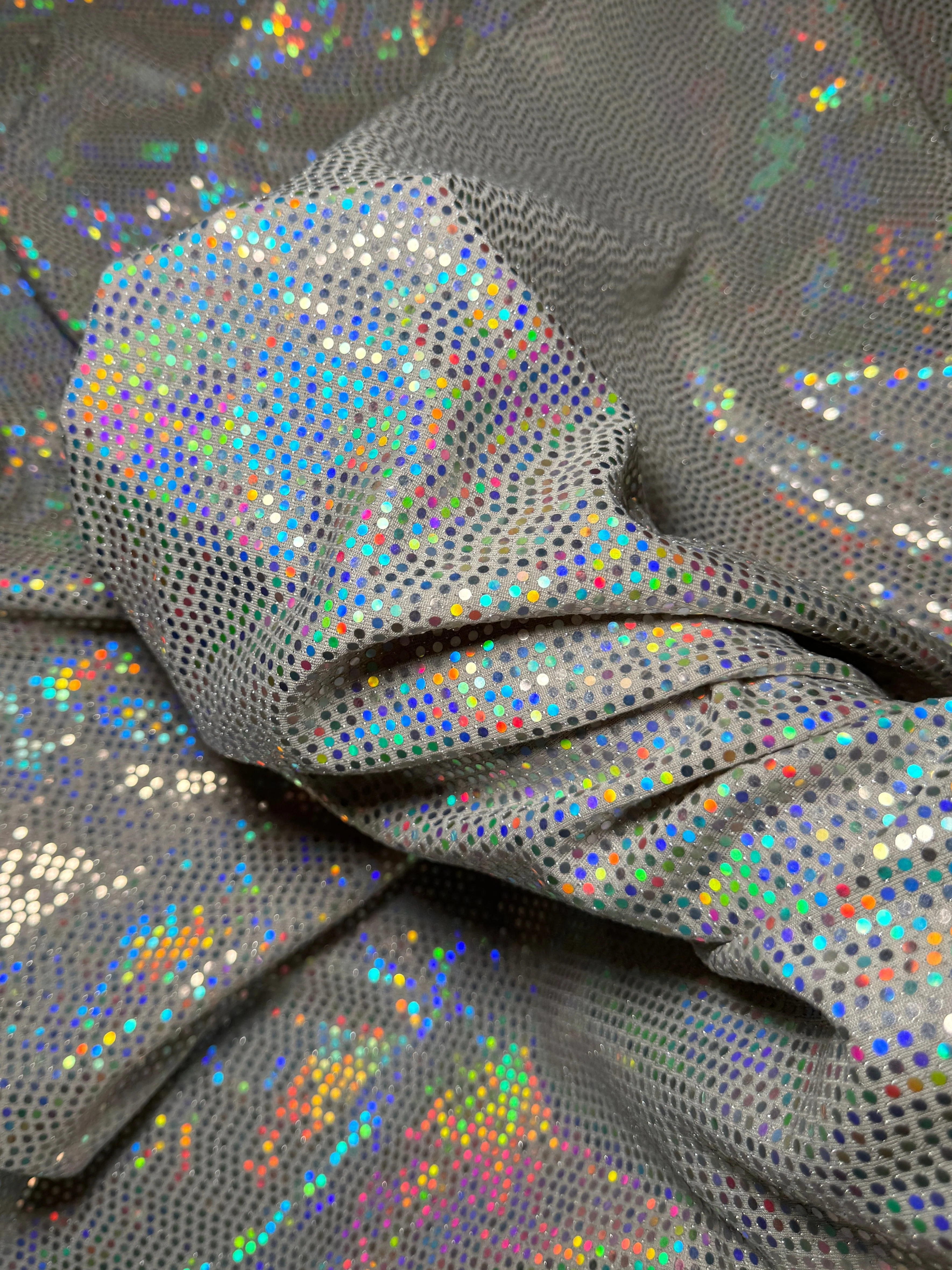 Off White Iridescent Sequin Mirror Foiled Spandex