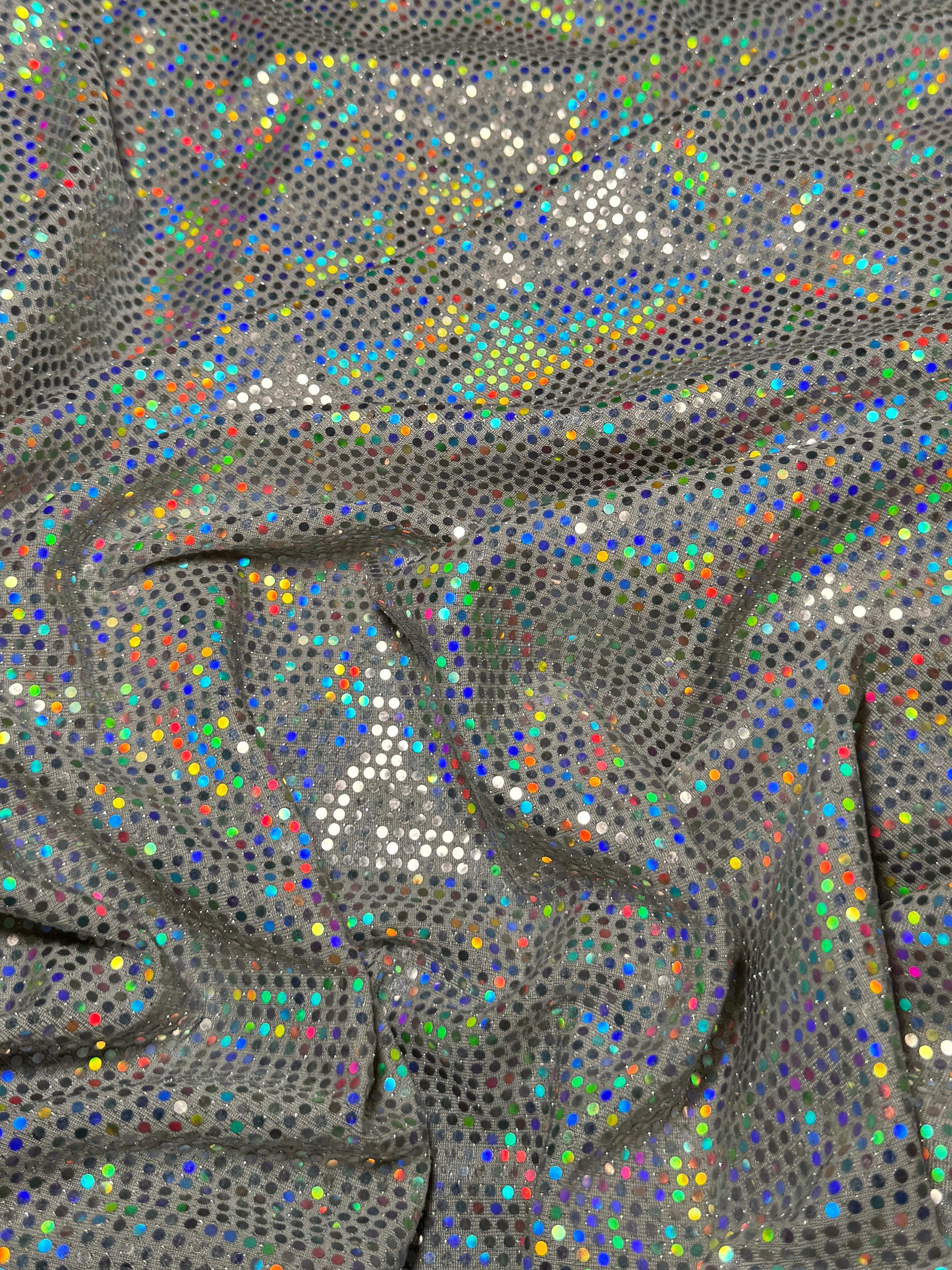 Off White Iridescent Sequin Mirror Foiled Spandex - Image 2