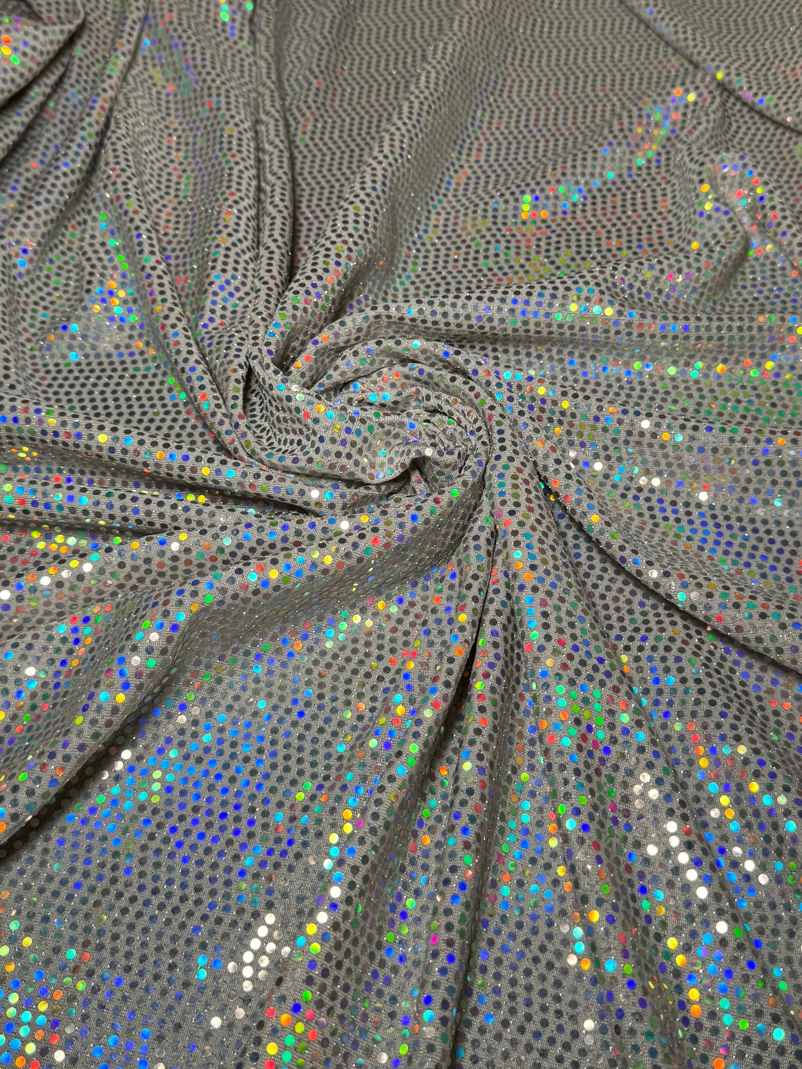 Off White Iridescent Sequin Mirror Foiled Spandex - Image 3