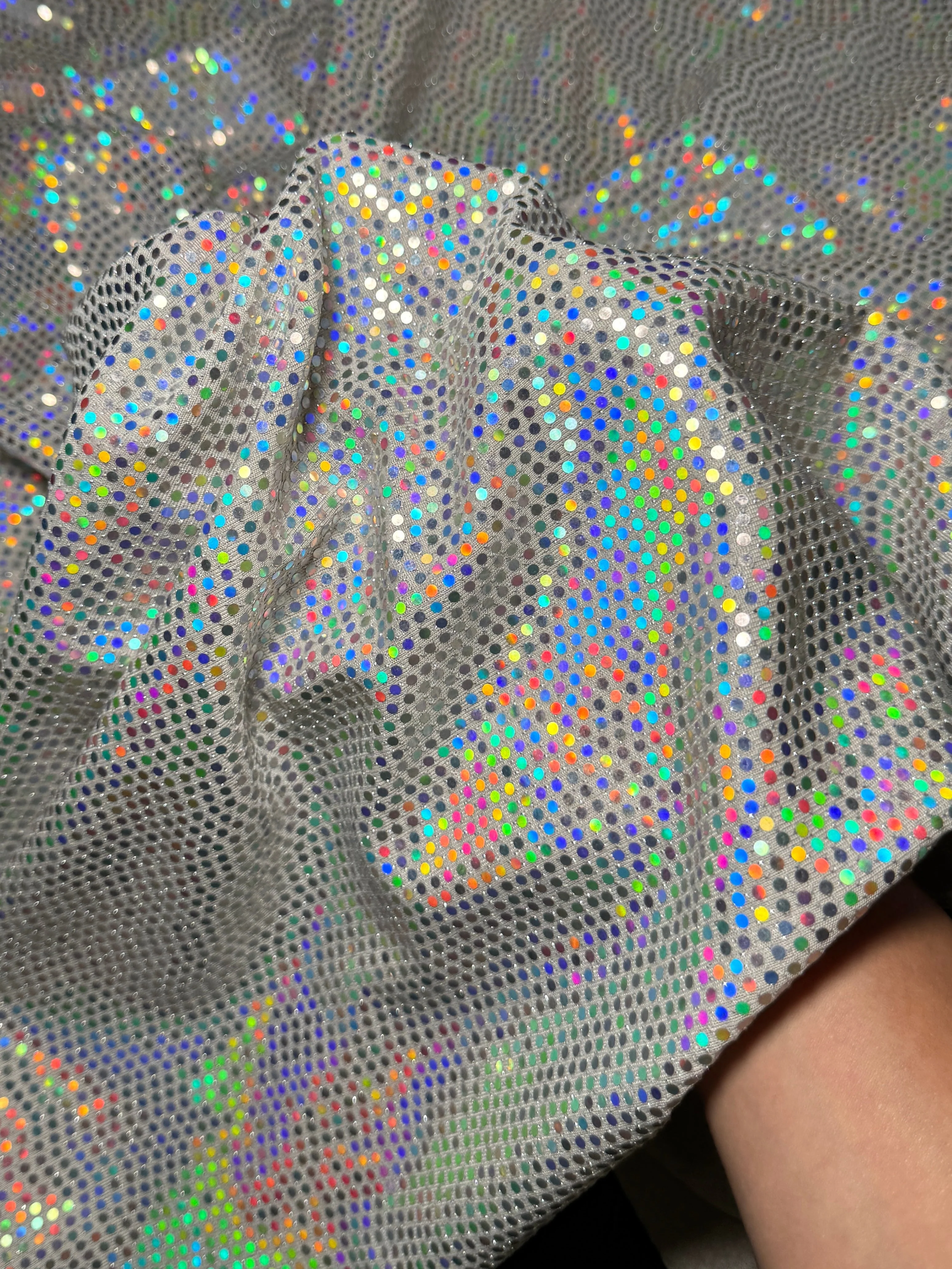 Off White Iridescent Sequin Mirror Foiled Spandex - Image 4