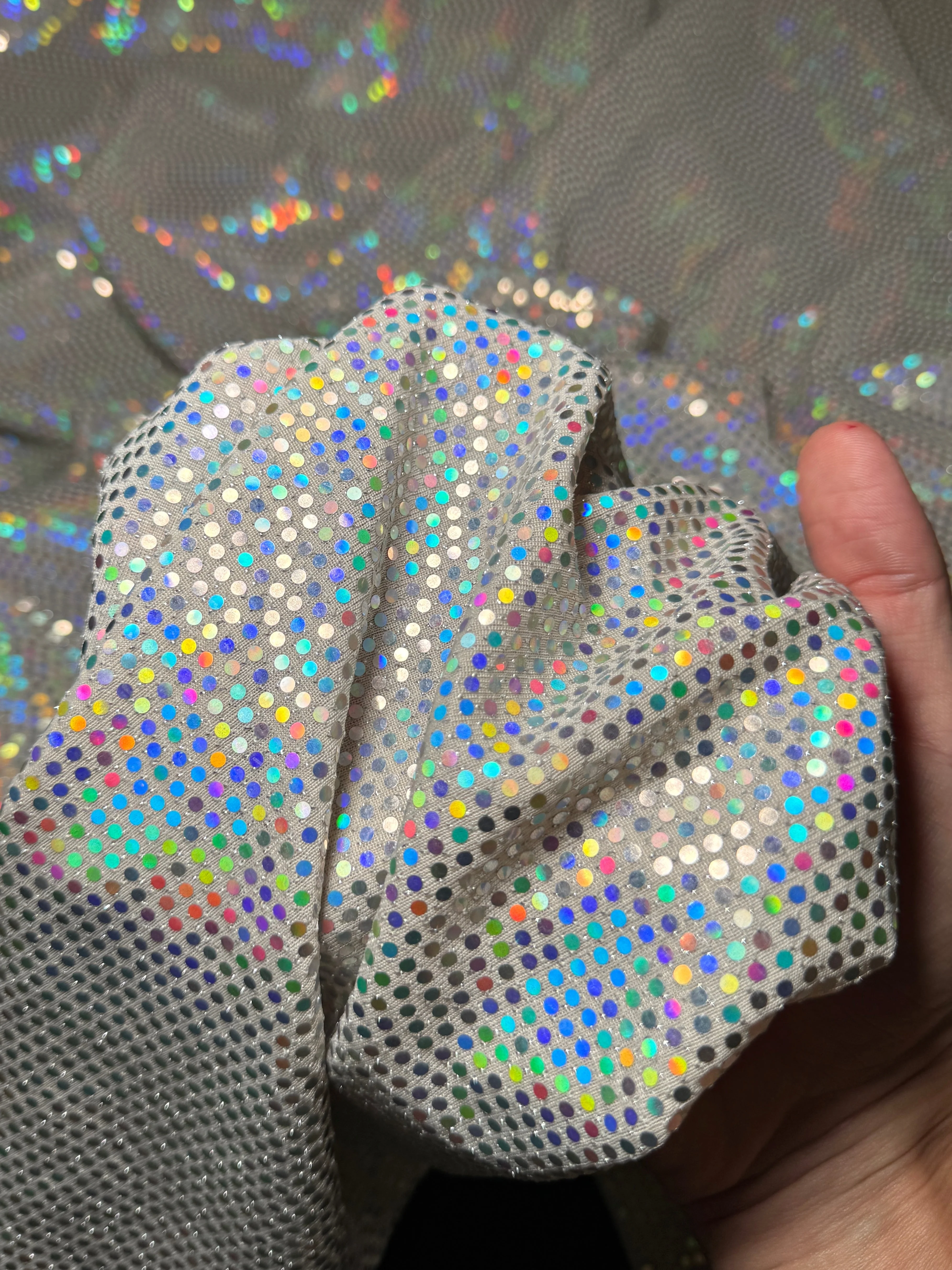 Off White Iridescent Sequin Mirror Foiled Spandex - Image 5