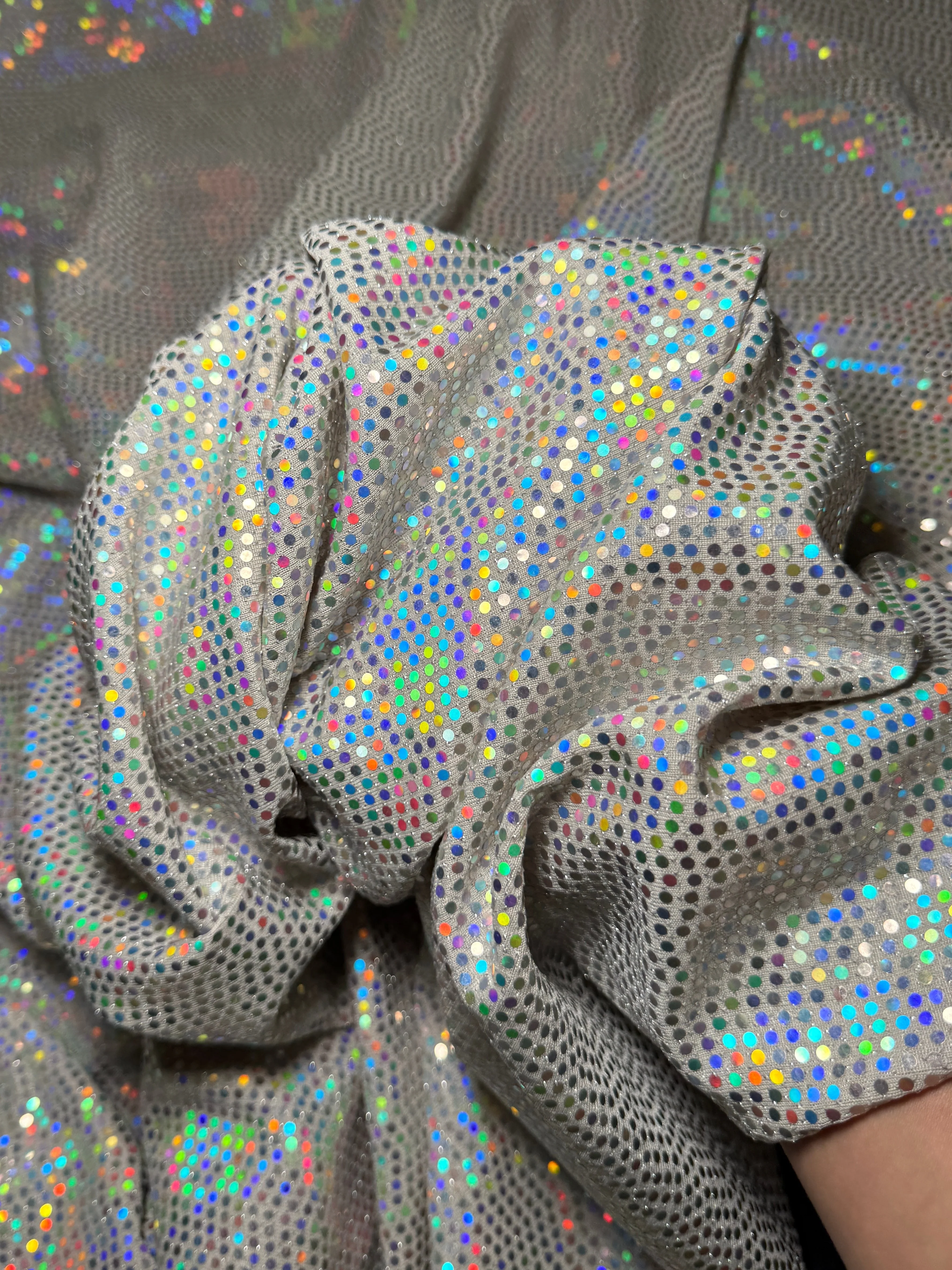 Off White Iridescent Sequin Mirror Foiled Spandex - Image 6