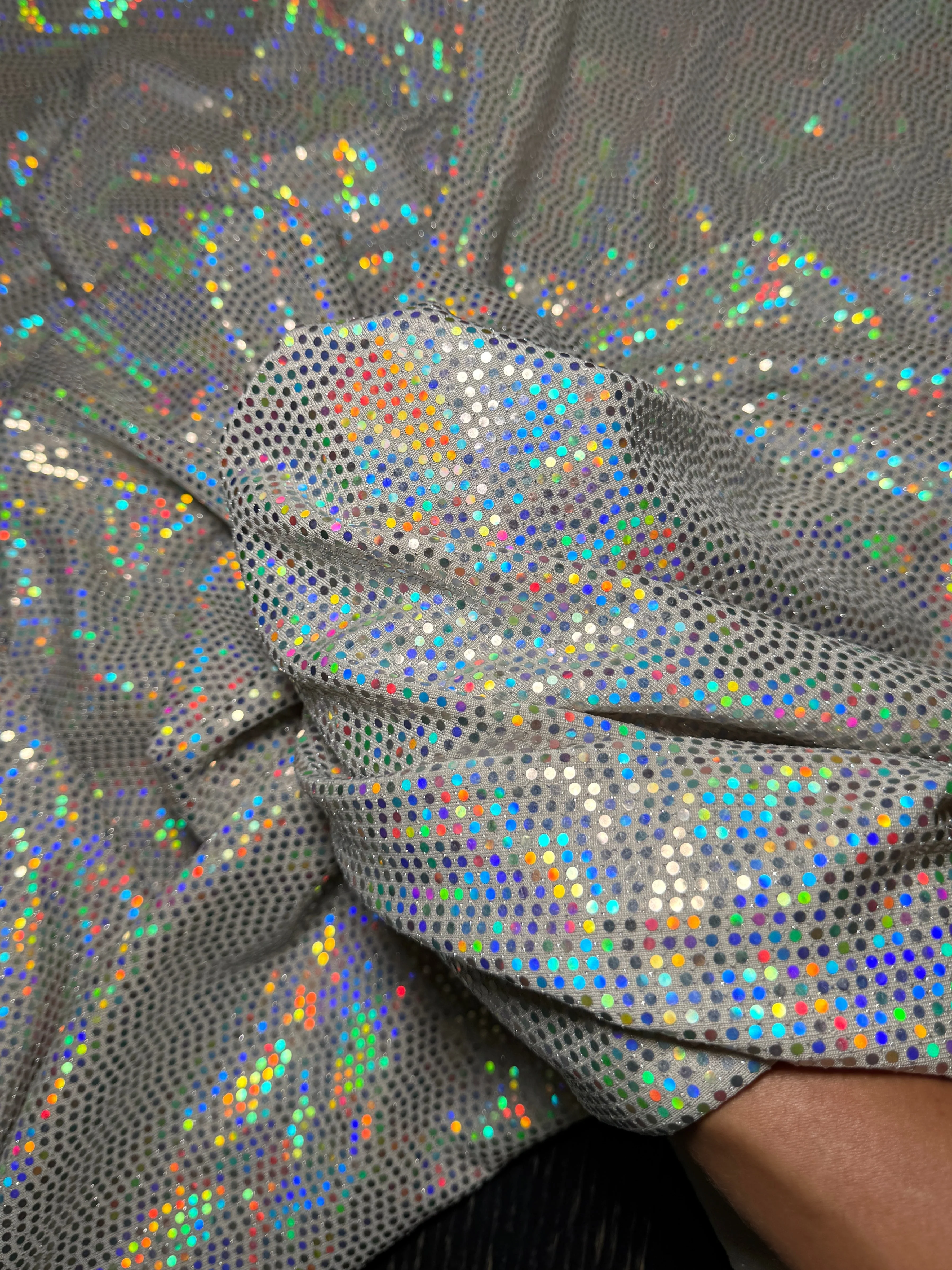 Off White Iridescent Sequin Mirror Foiled Spandex - Image 7