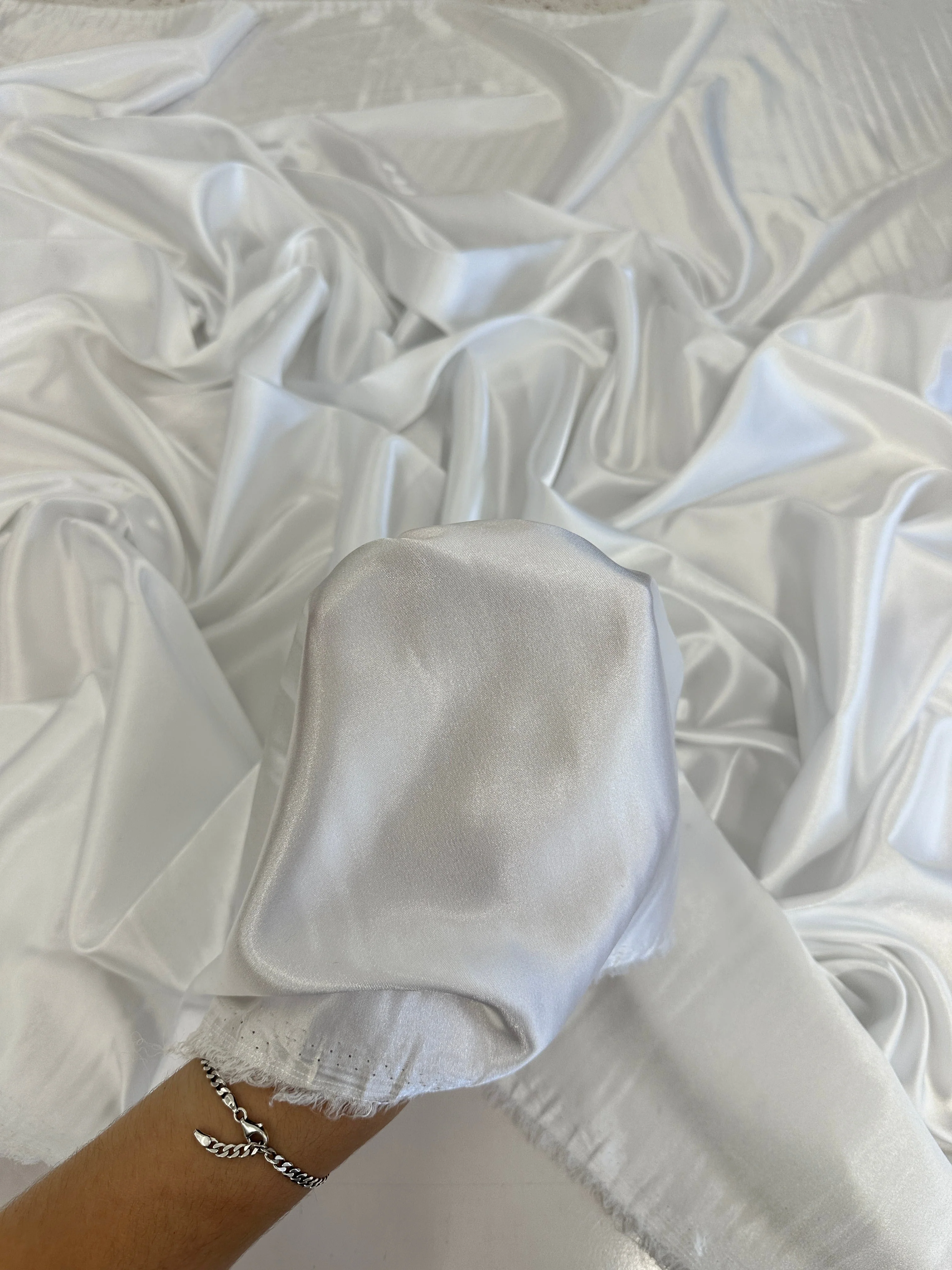 Off White Luxury Silky Stretch Satin - Image 4