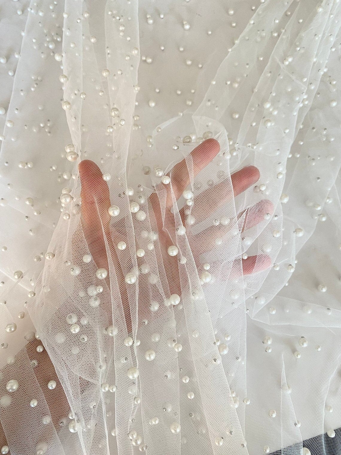 Off White Pearl Tulle - Image 6