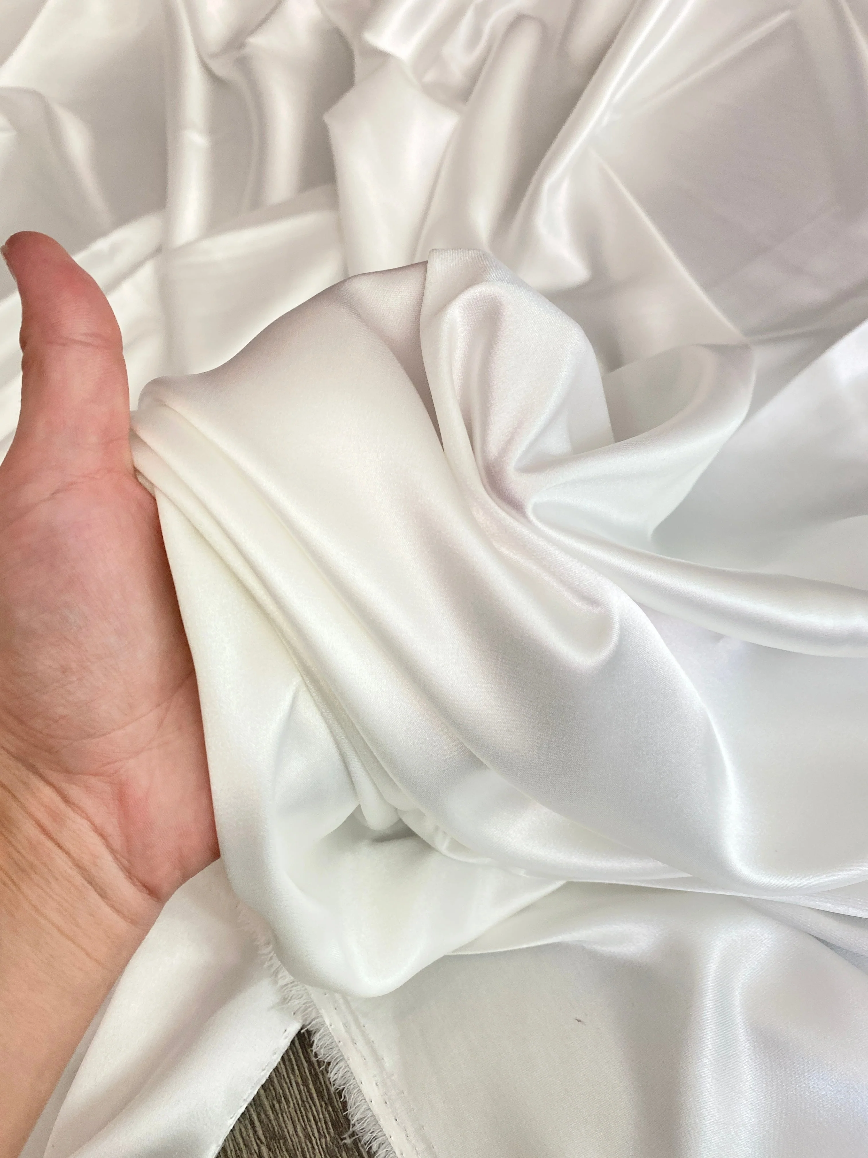 Off White Silky Stretch Satin - Image 3