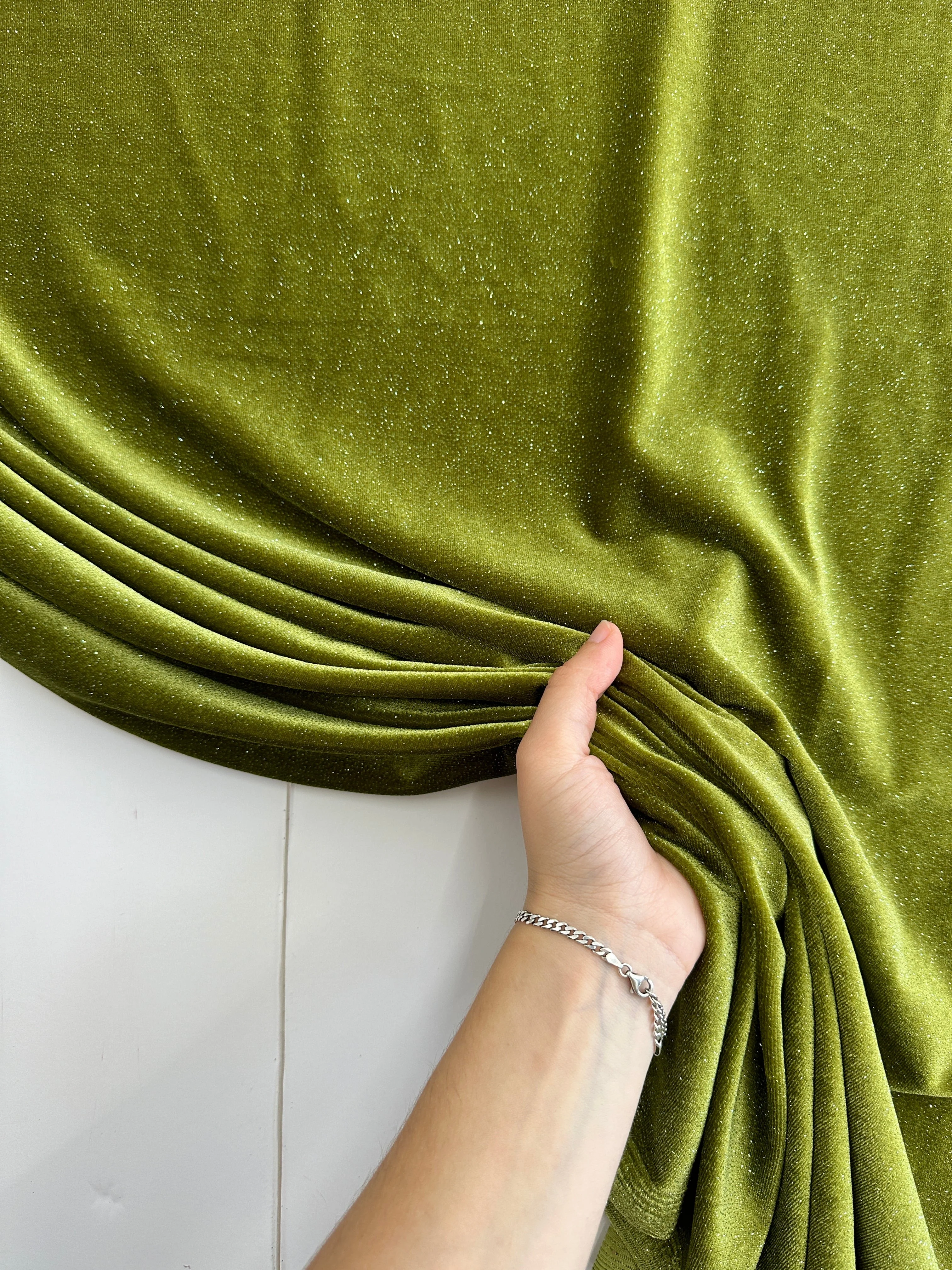 Olive Shimmery Stretch Velvet - Image 2