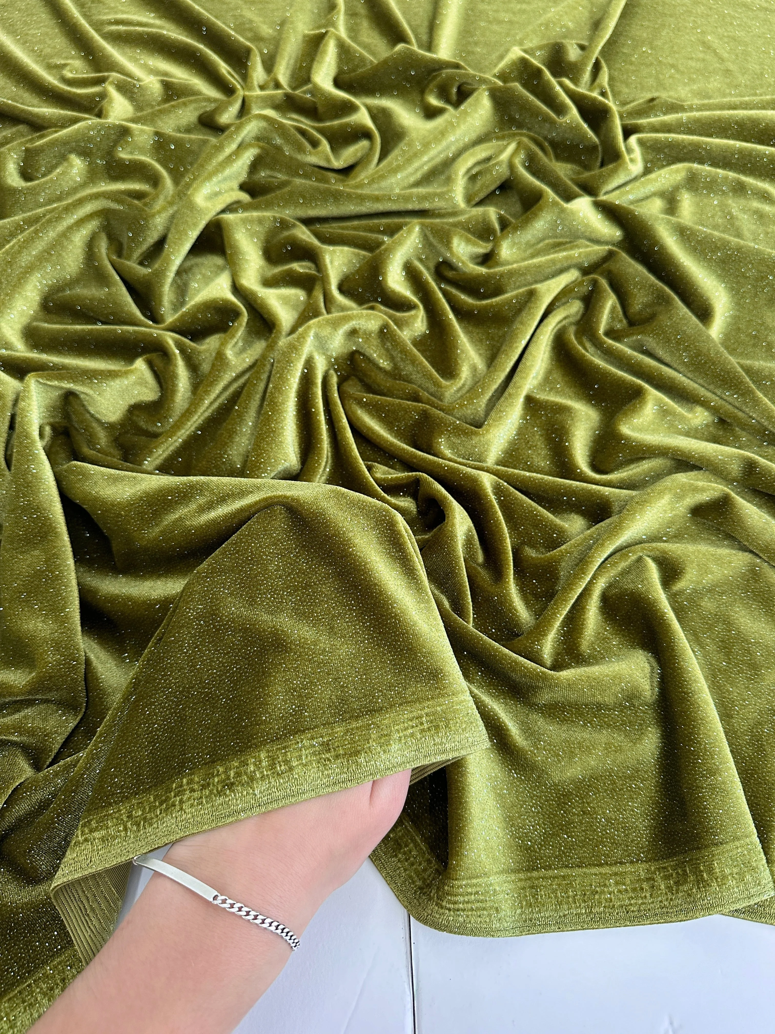 Olive Shimmery Stretch Velvet - Image 4