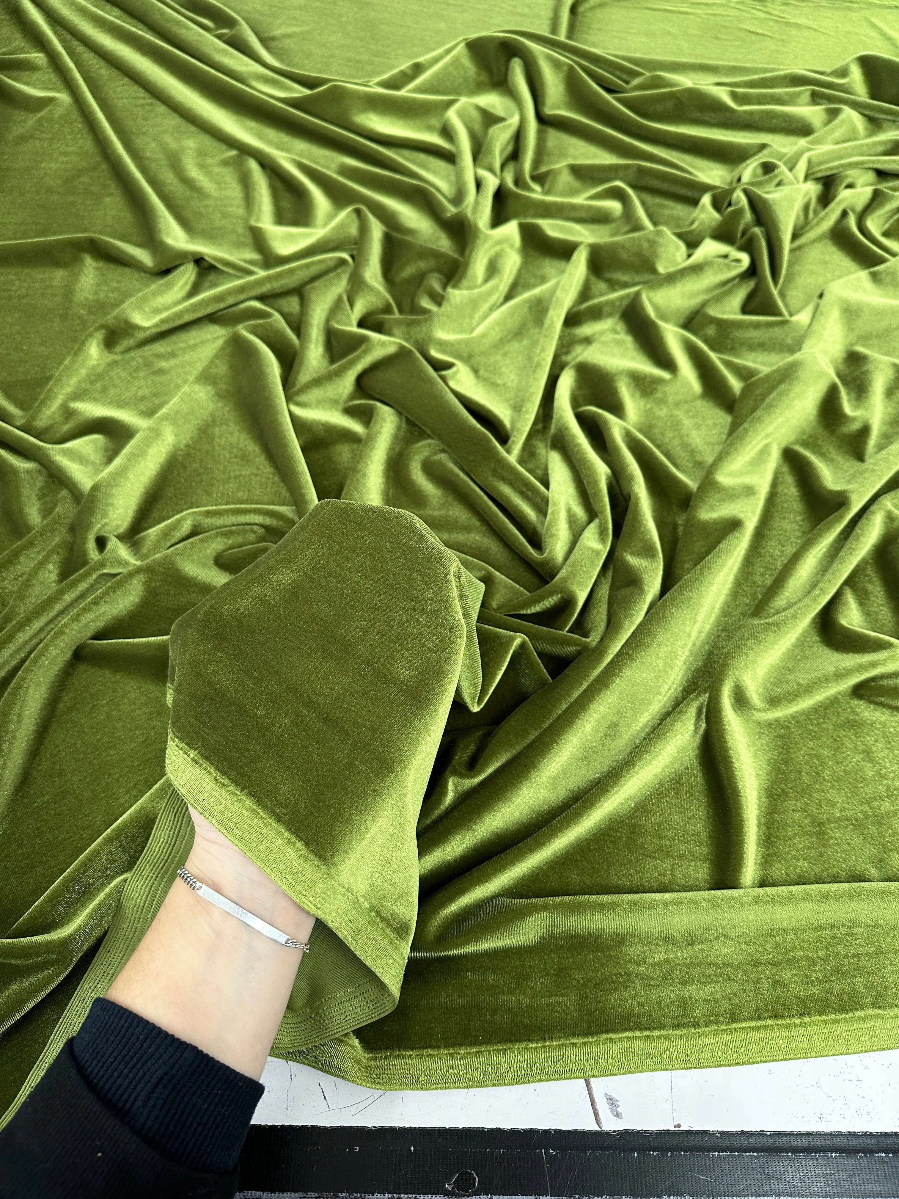 Olive Stretch Velvet - Image 7