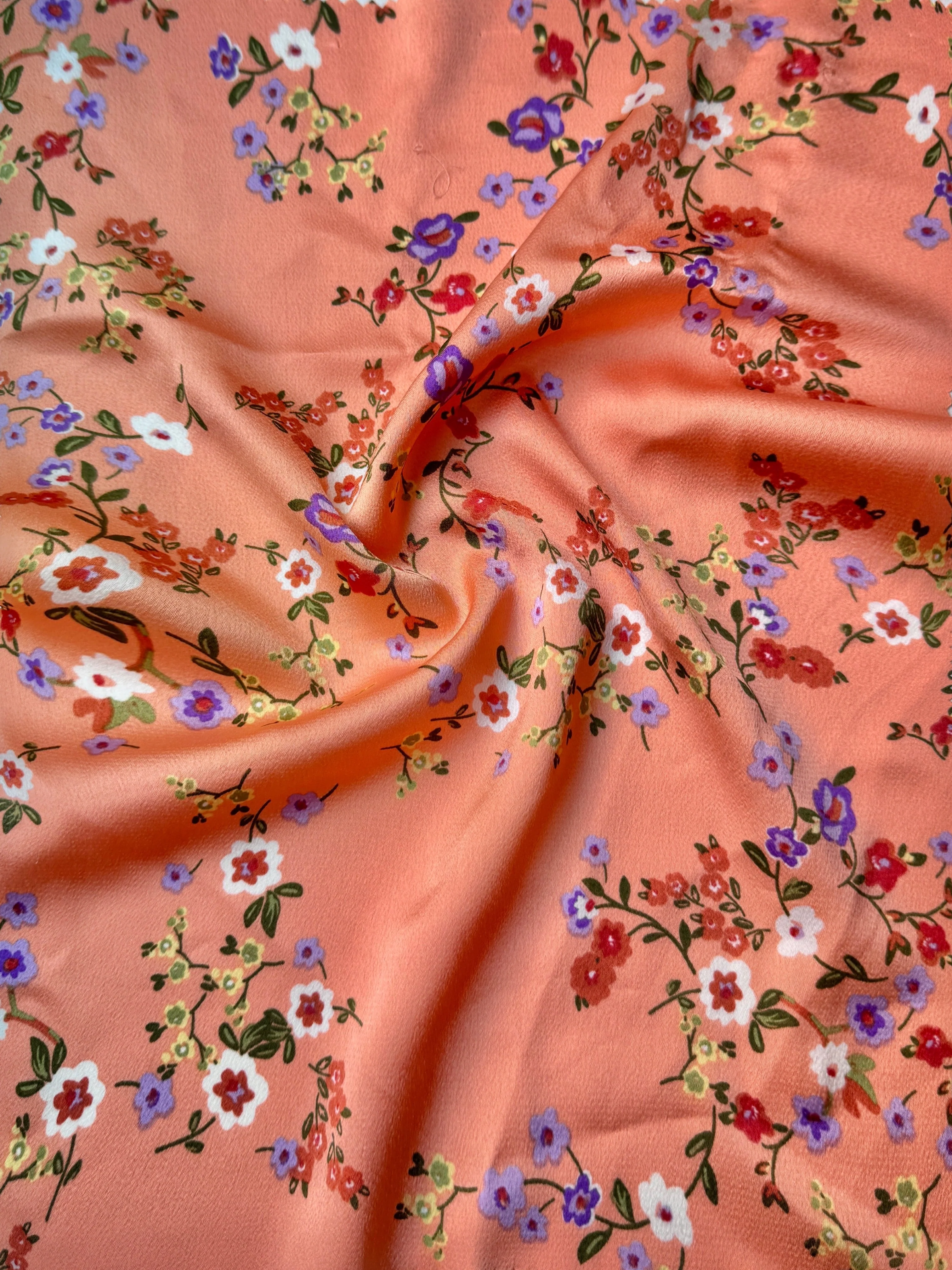 Orange Floral Print Satin - Image 3