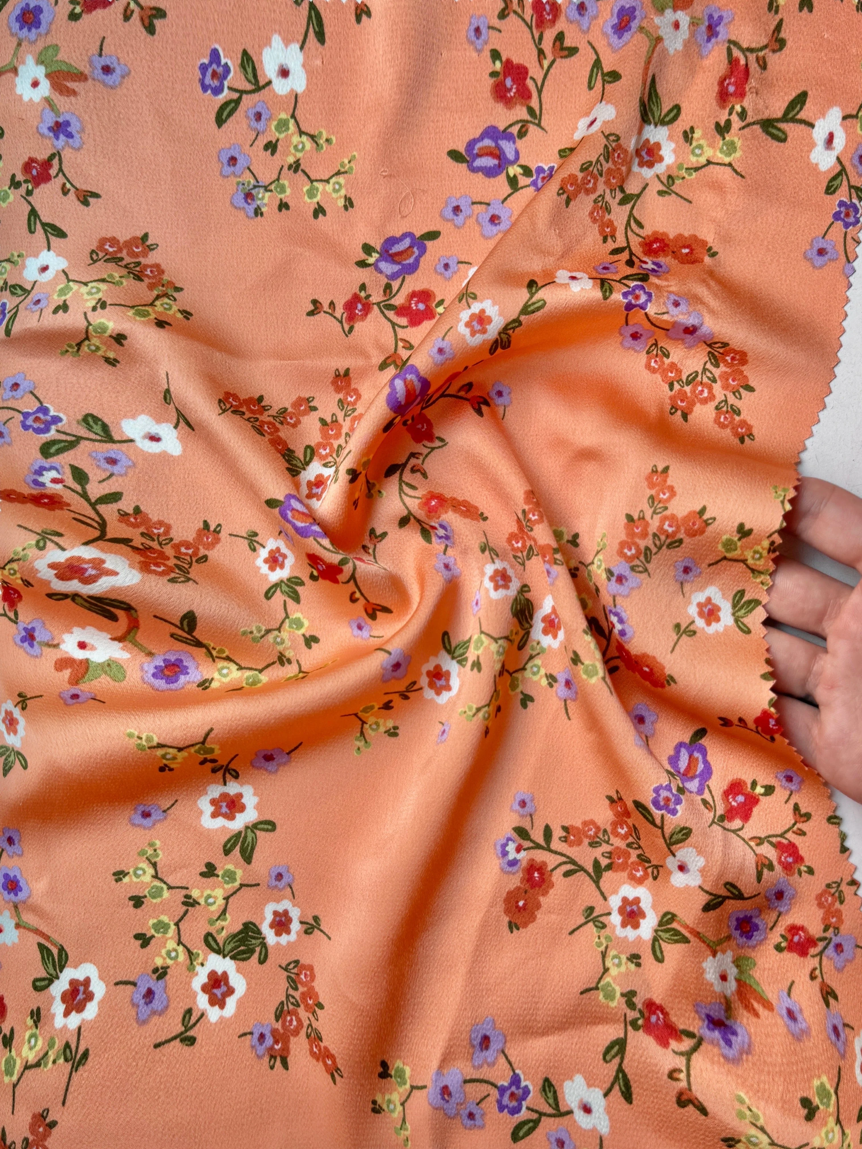 Orange Floral Print Satin - Image 4
