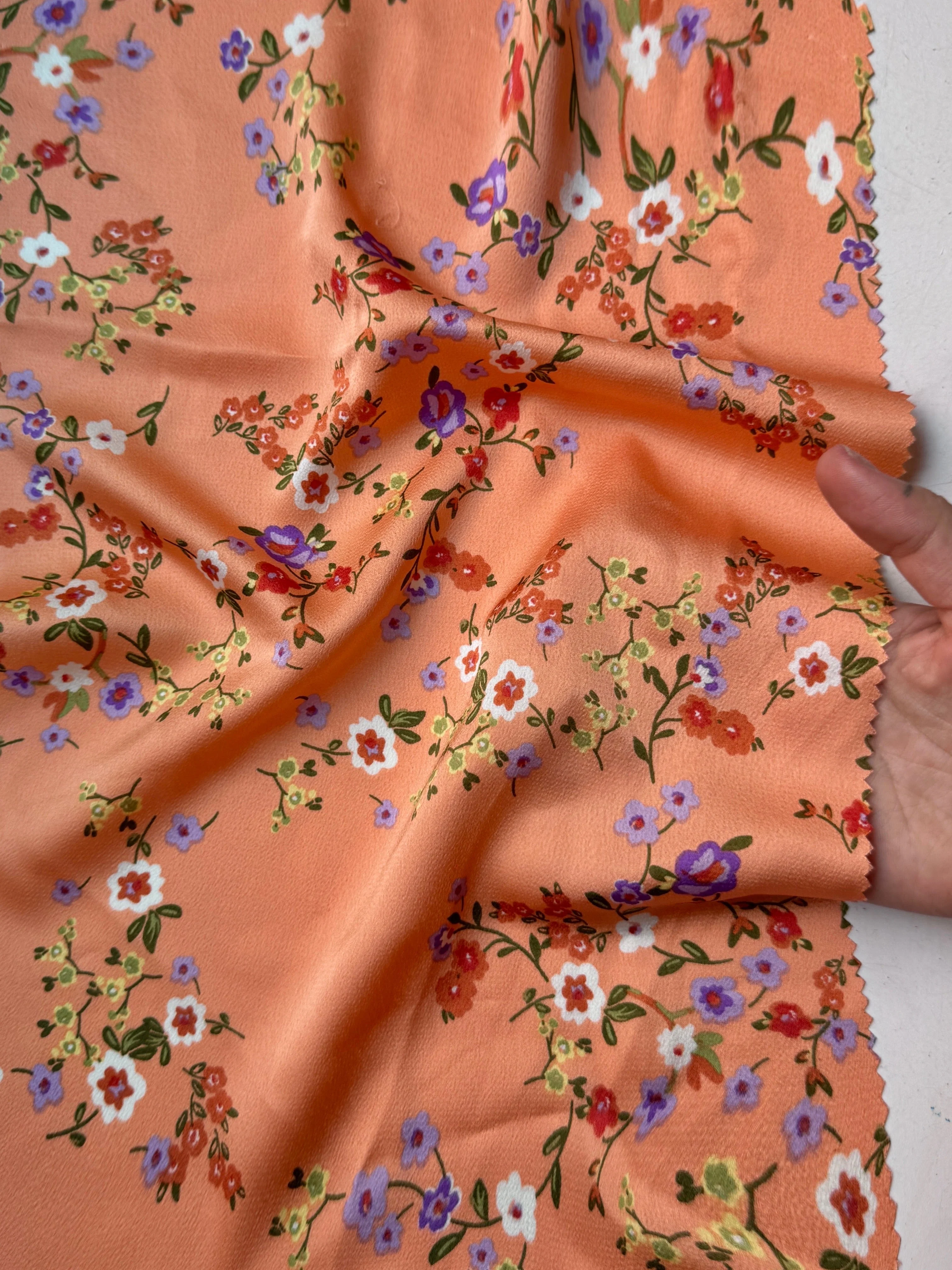 Orange Floral Print Satin - Image 5