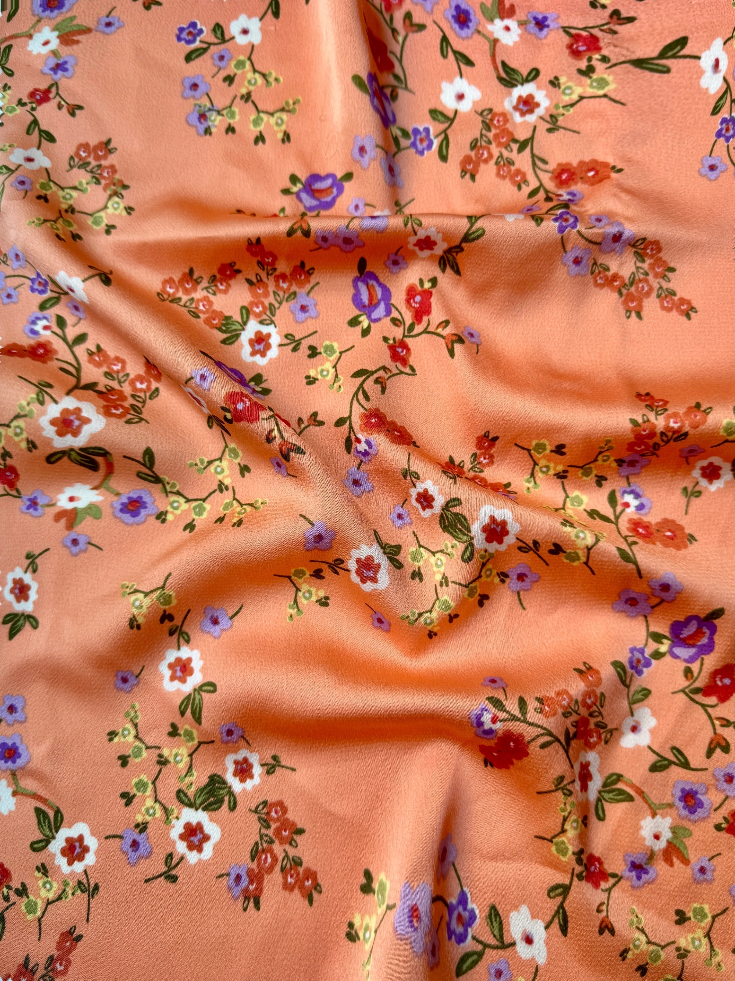 Orange Floral Print Satin - Image 6