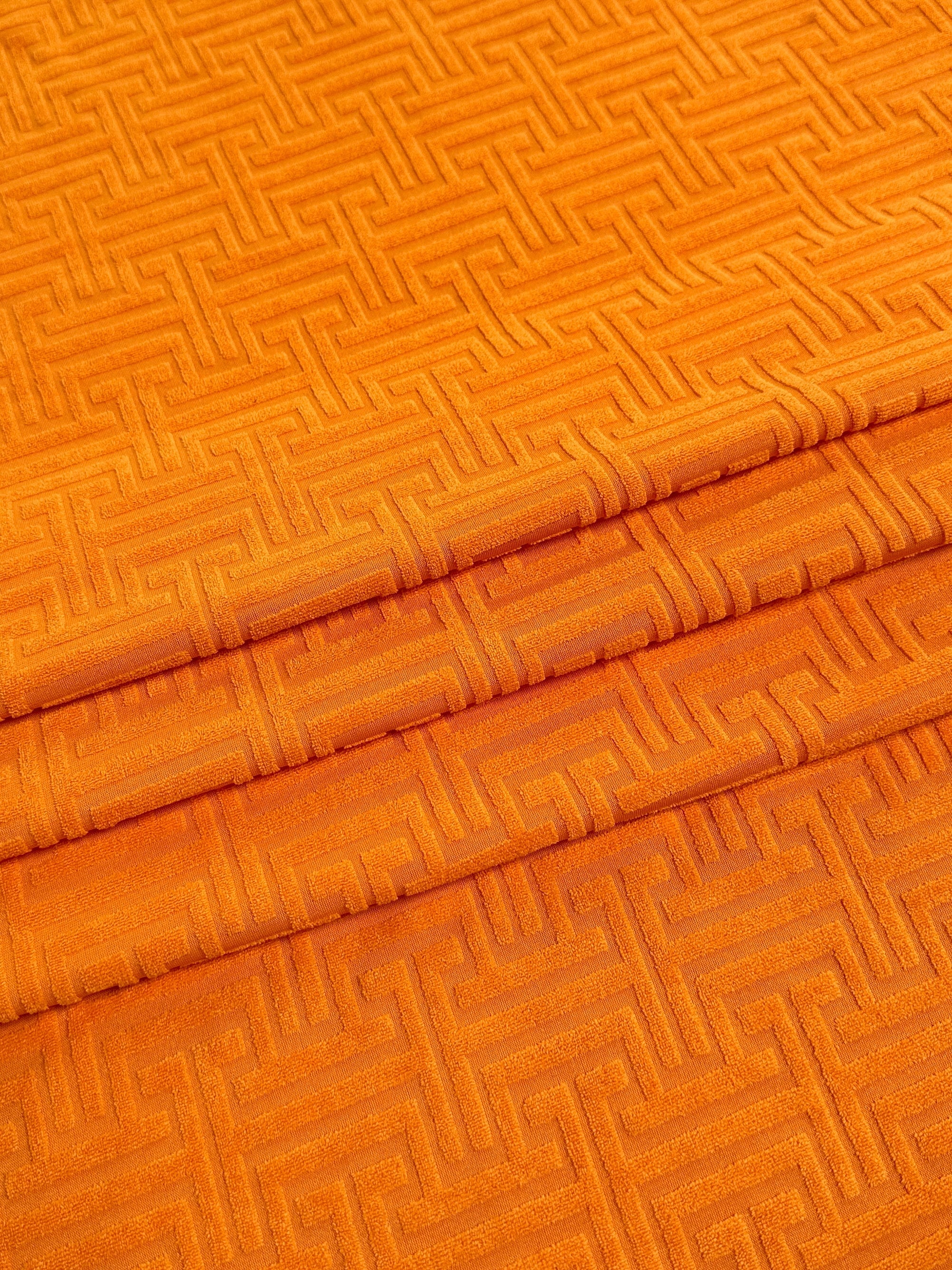 Orange Textured Geometric Pattern Jersey Knit