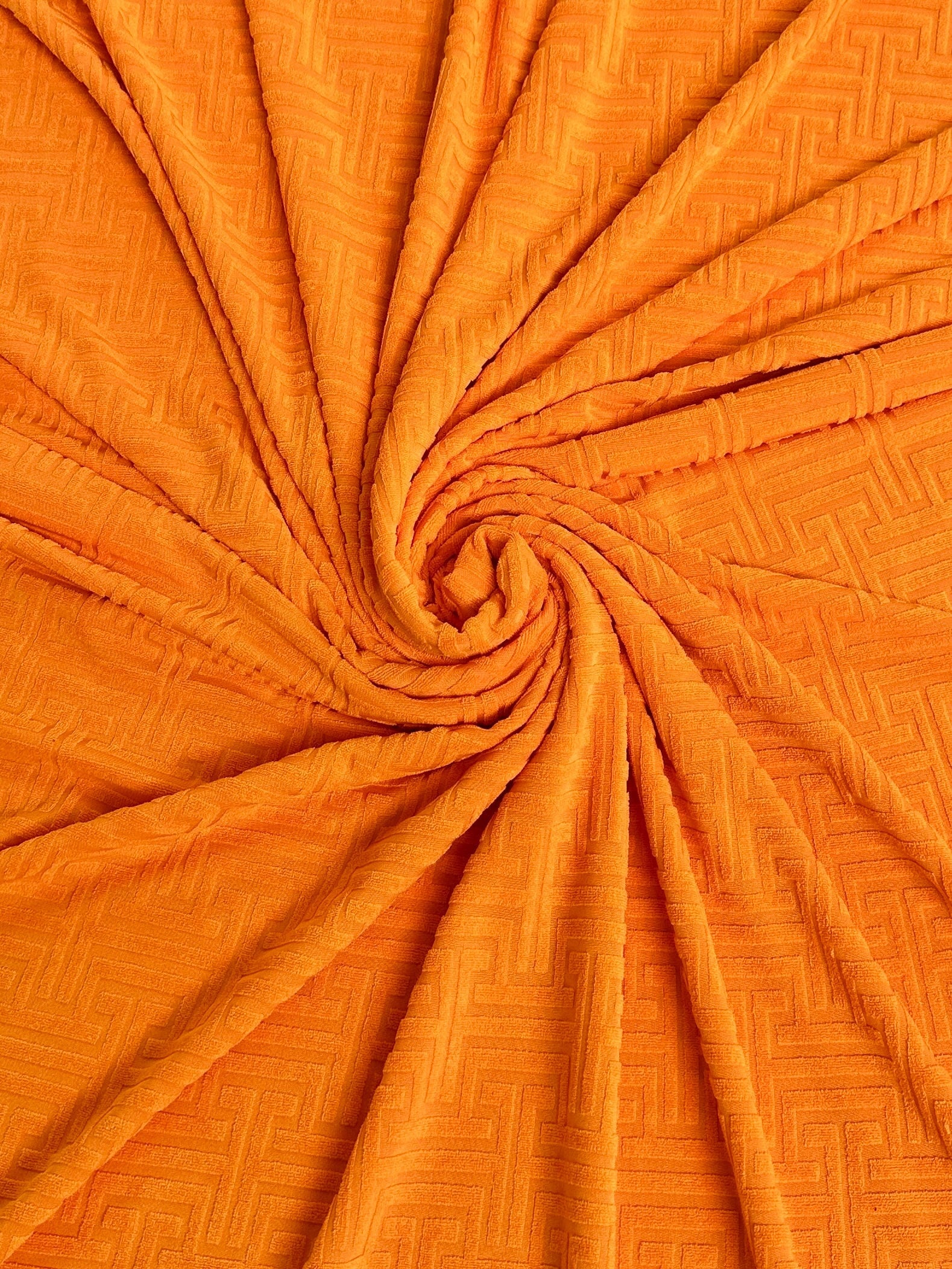 Orange Textured Geometric Pattern Jersey Knit - Image 2