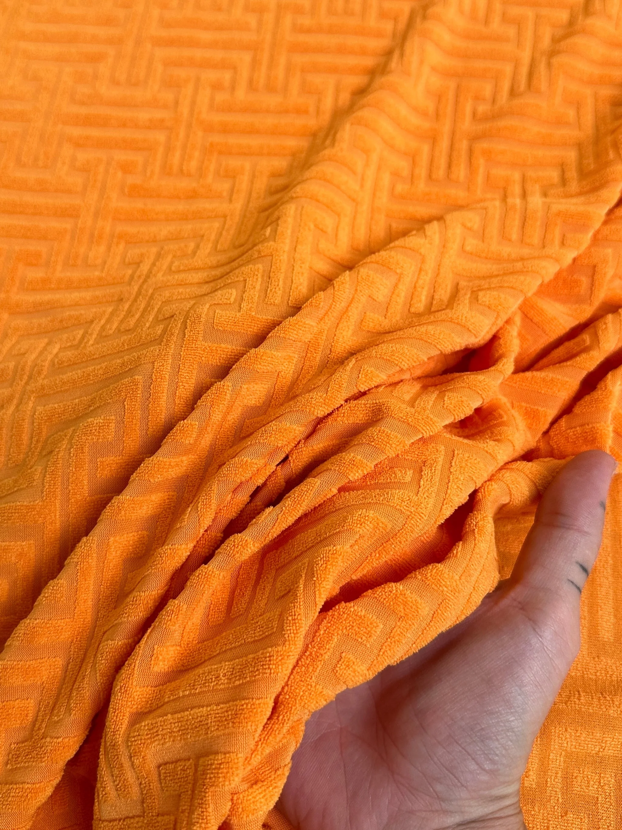 Orange Textured Geometric Pattern Jersey Knit - Image 4