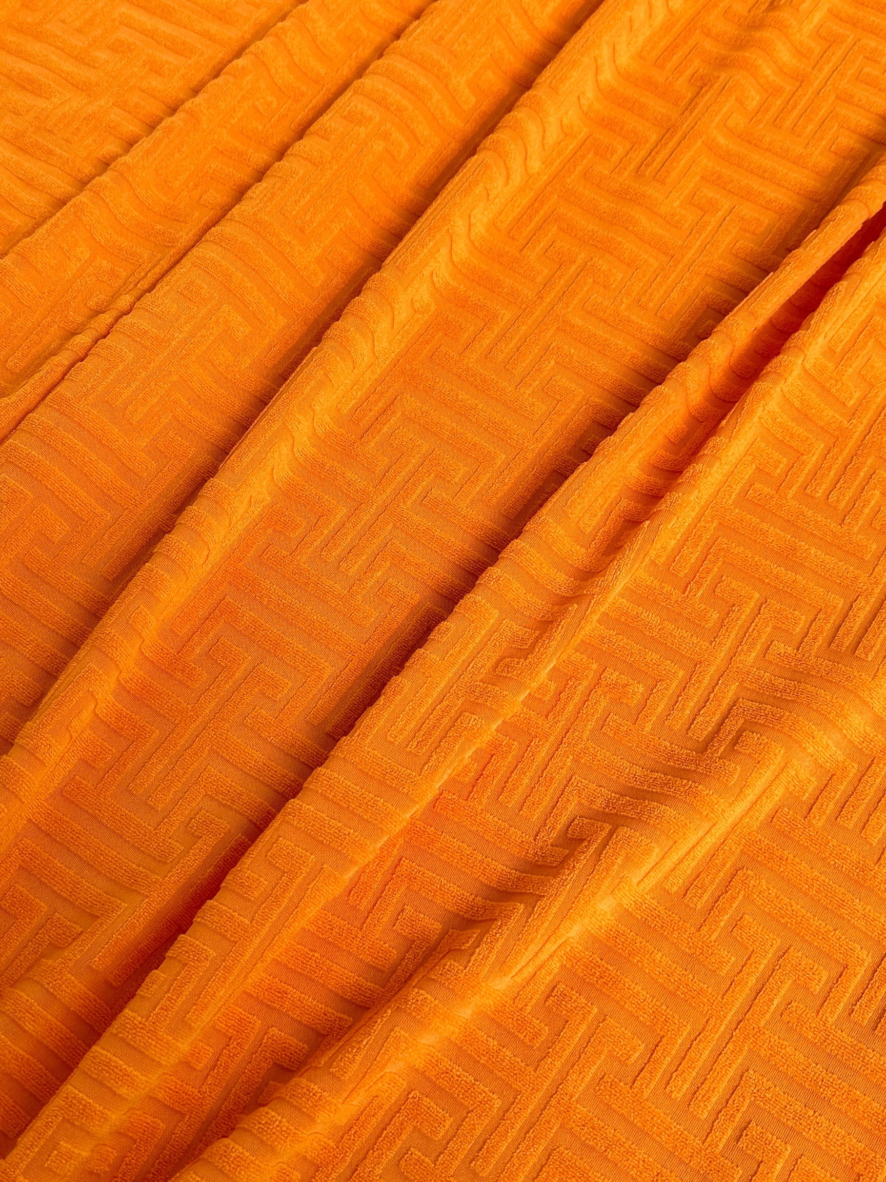 Orange Textured Geometric Pattern Jersey Knit - Image 5