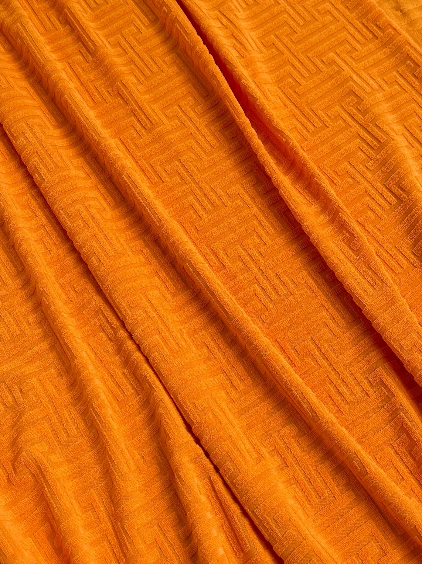 Orange Textured Geometric Pattern Jersey Knit - Image 6