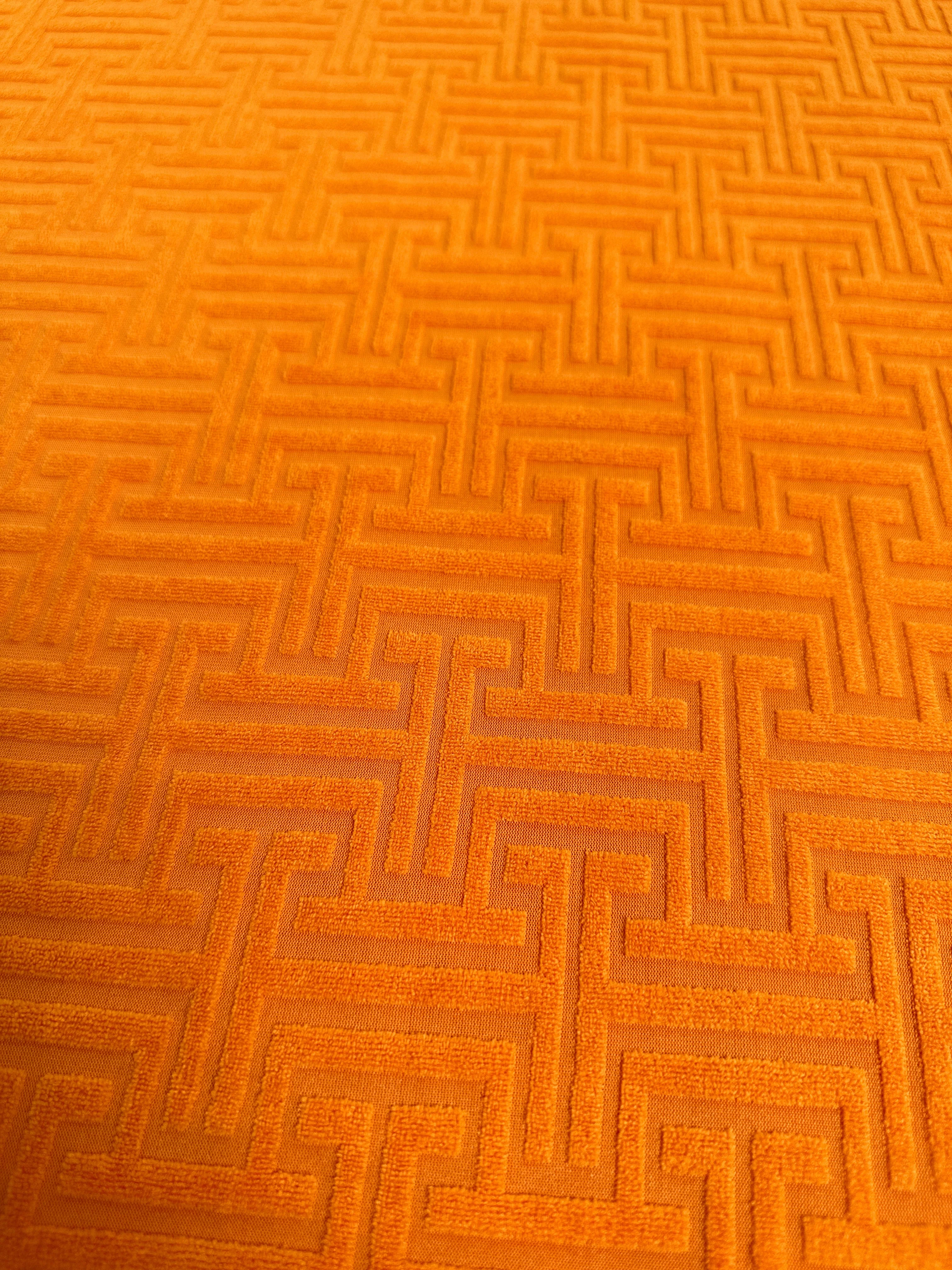 Orange Textured Geometric Pattern Jersey Knit - Image 7