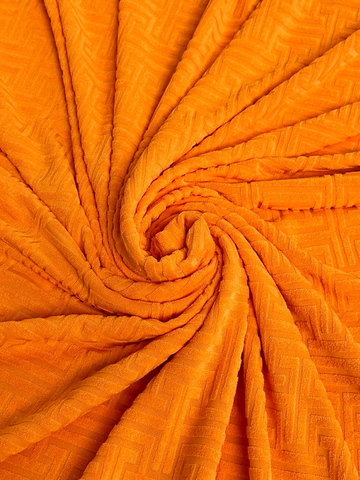 Orange Textured Geometric Pattern Jersey Knit - Image 8