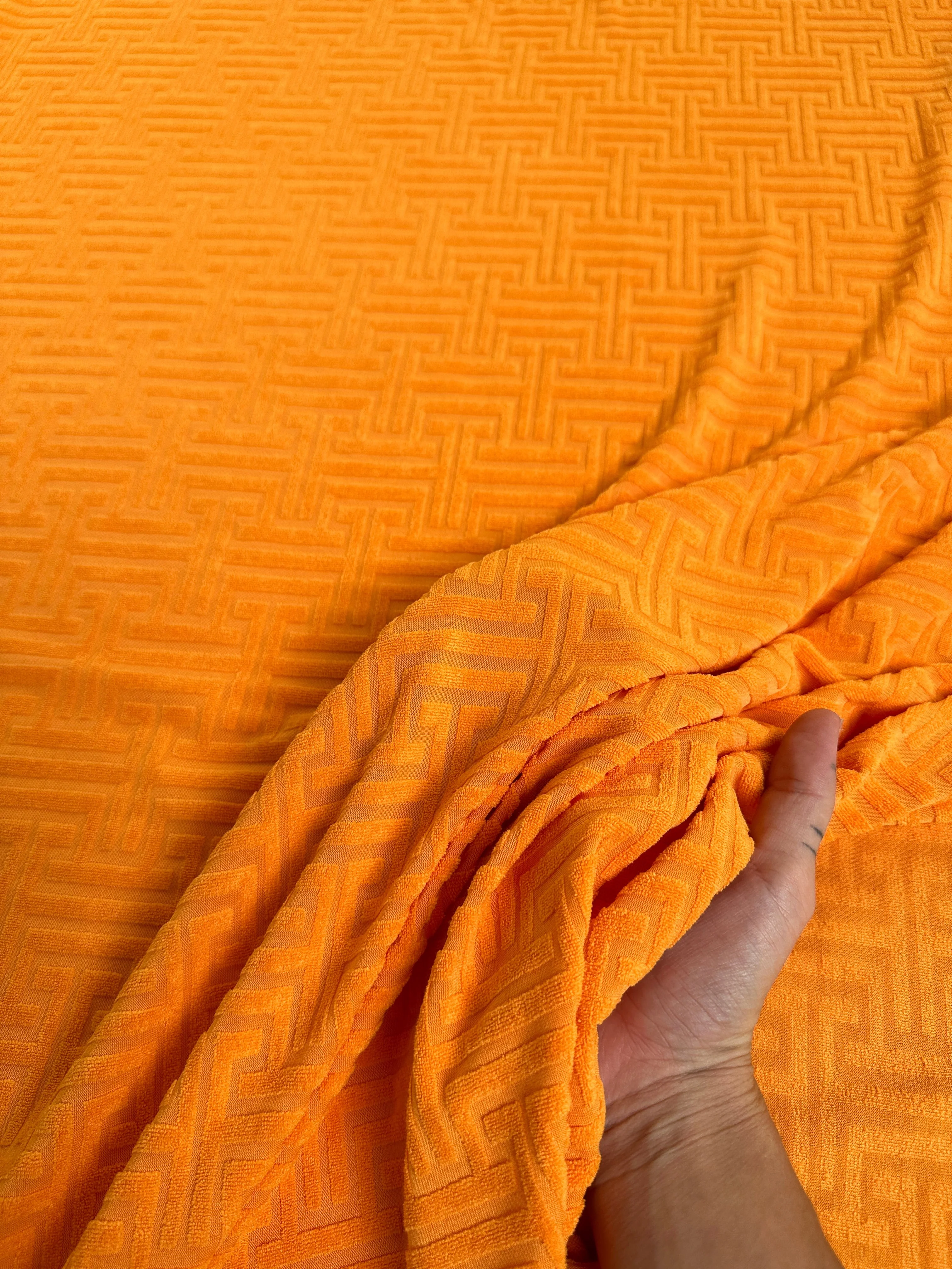 Orange Textured Geometric Pattern Jersey Knit - Image 9