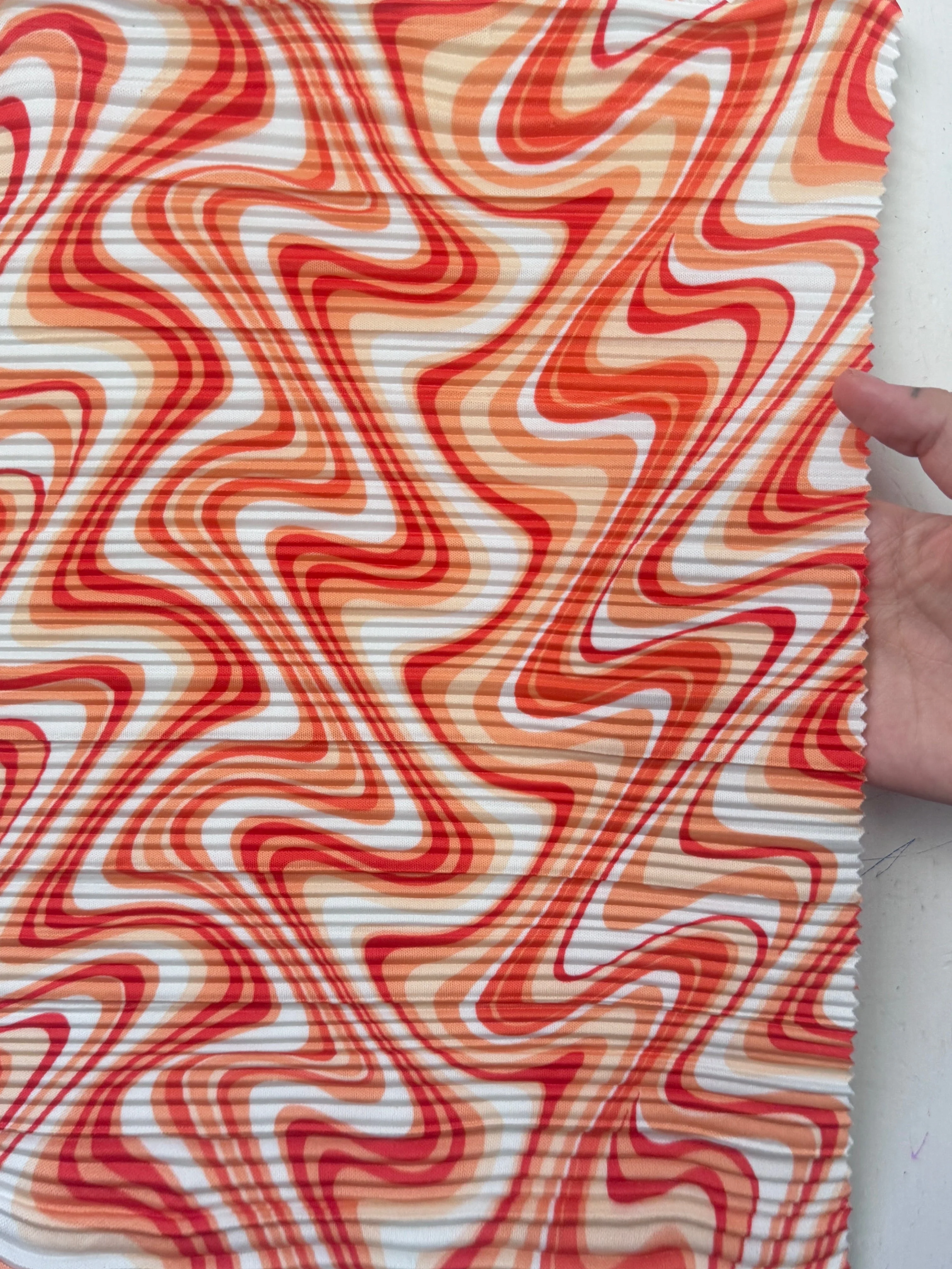 Orange Wave Print Pleated Knit
