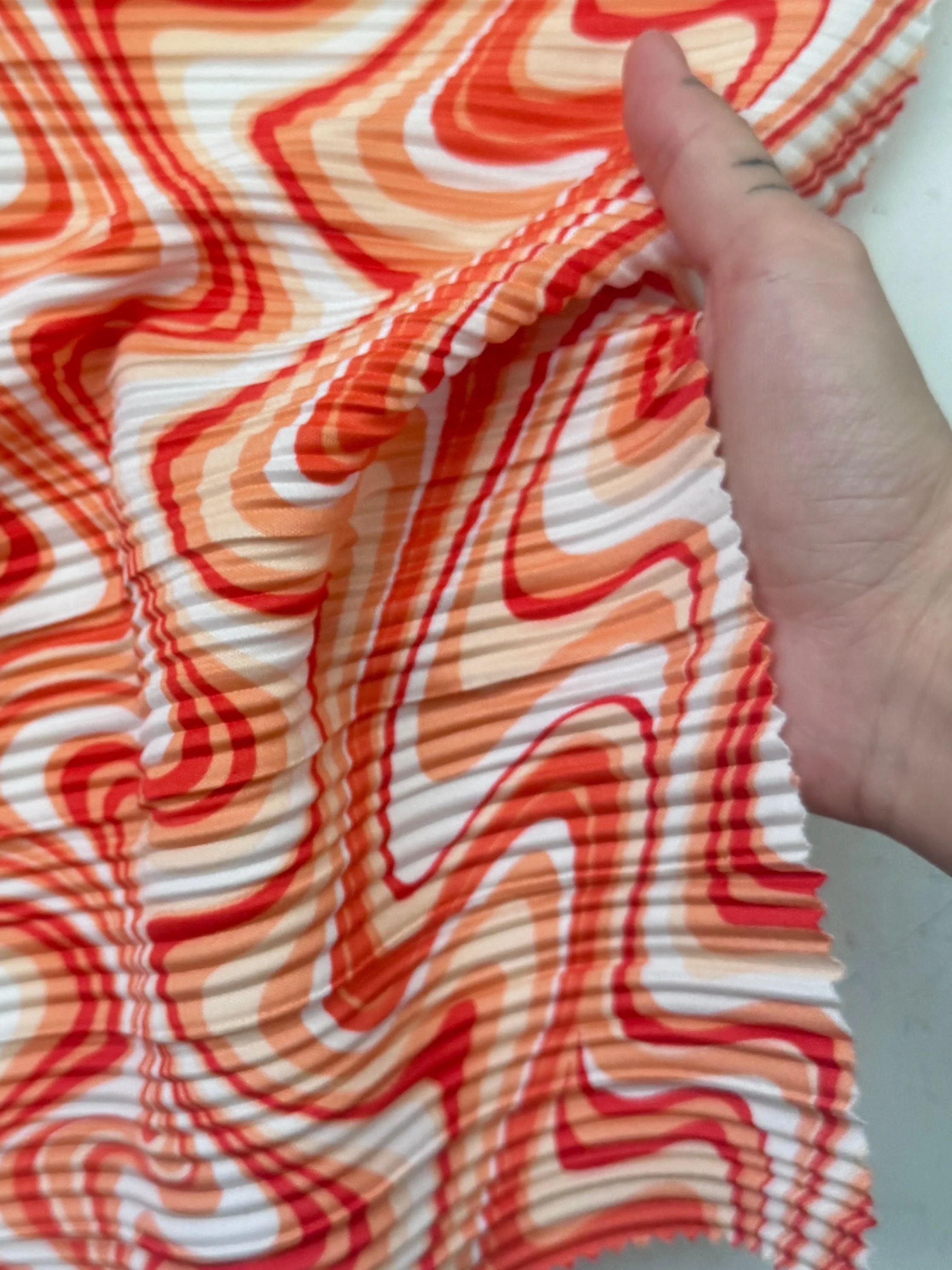 Orange Wave Print Pleated Knit - Image 6