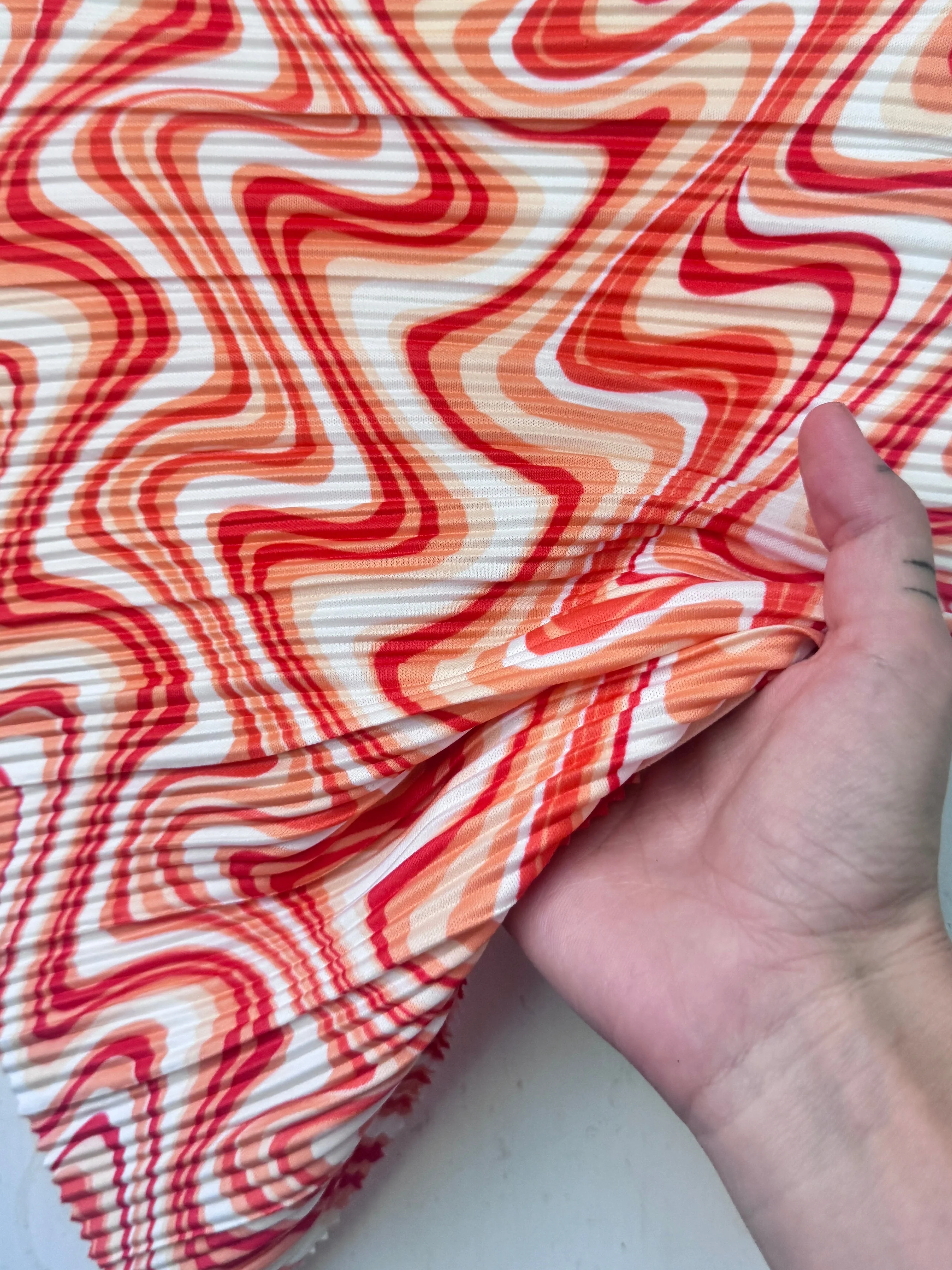 Orange Wave Print Pleated Knit - Image 8