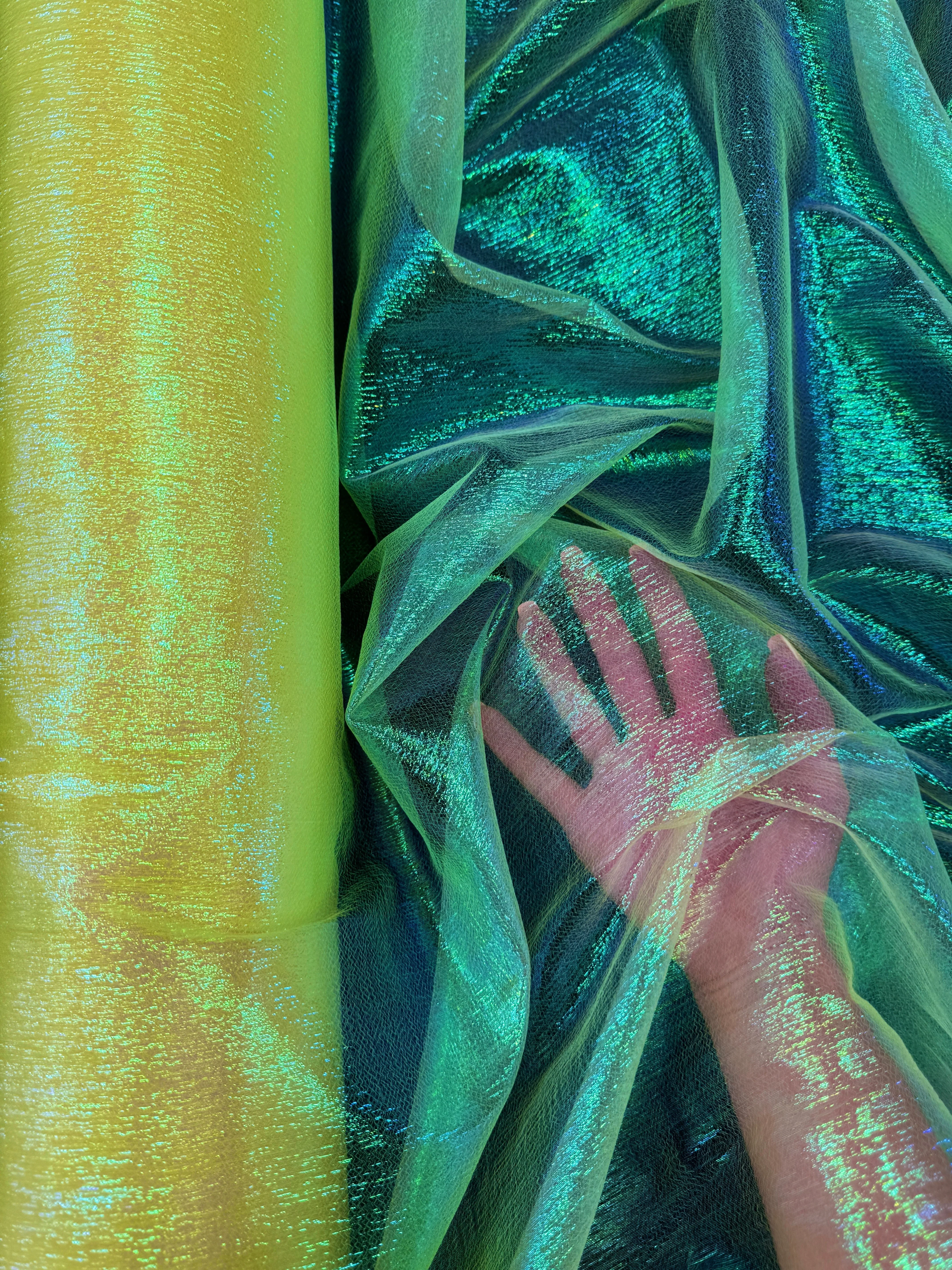 Yellow Green Iridescent Crushed Organza