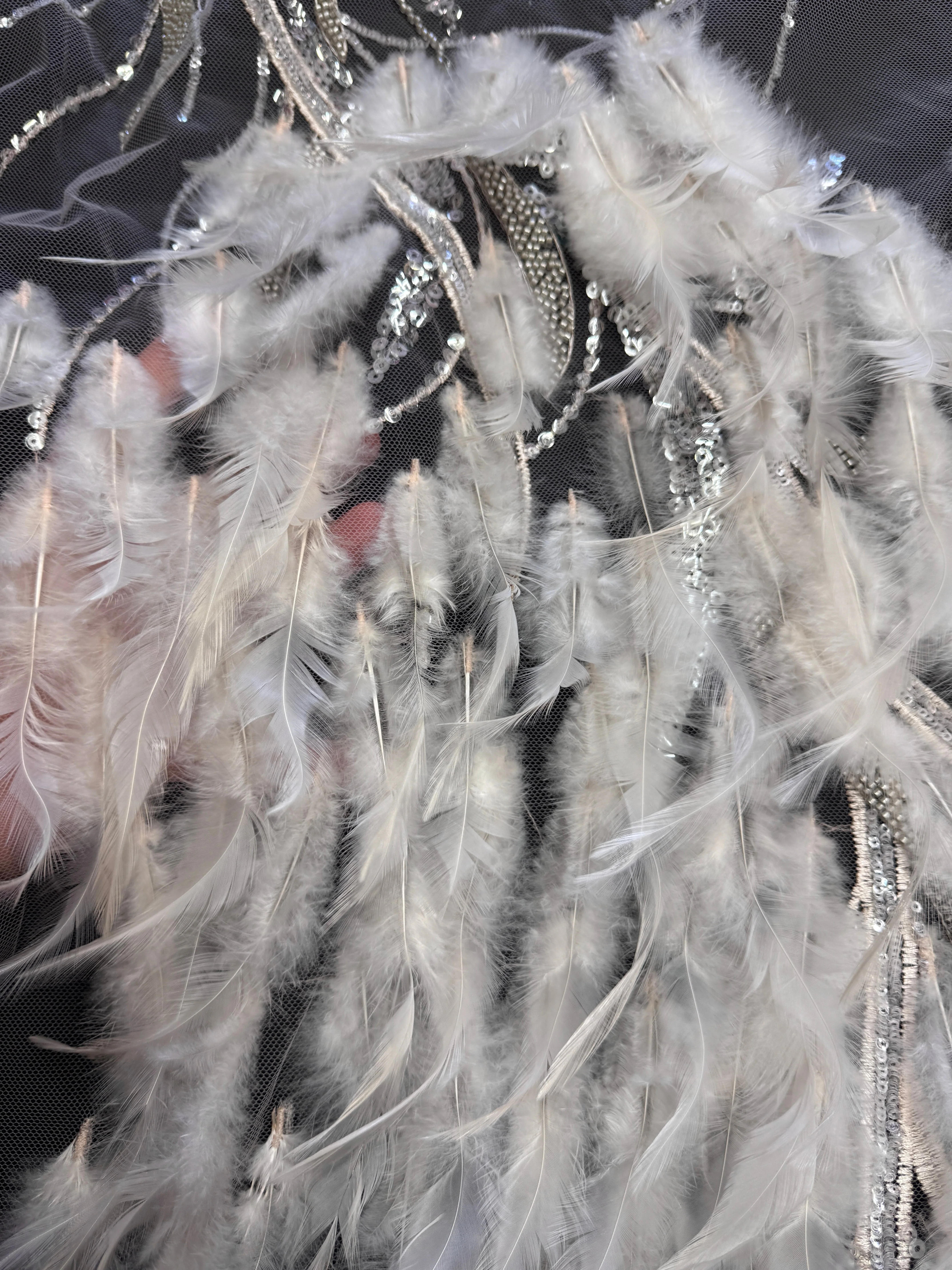 Pale Blush Feather Sequin Embroidered Scalloped Lace - Image 4