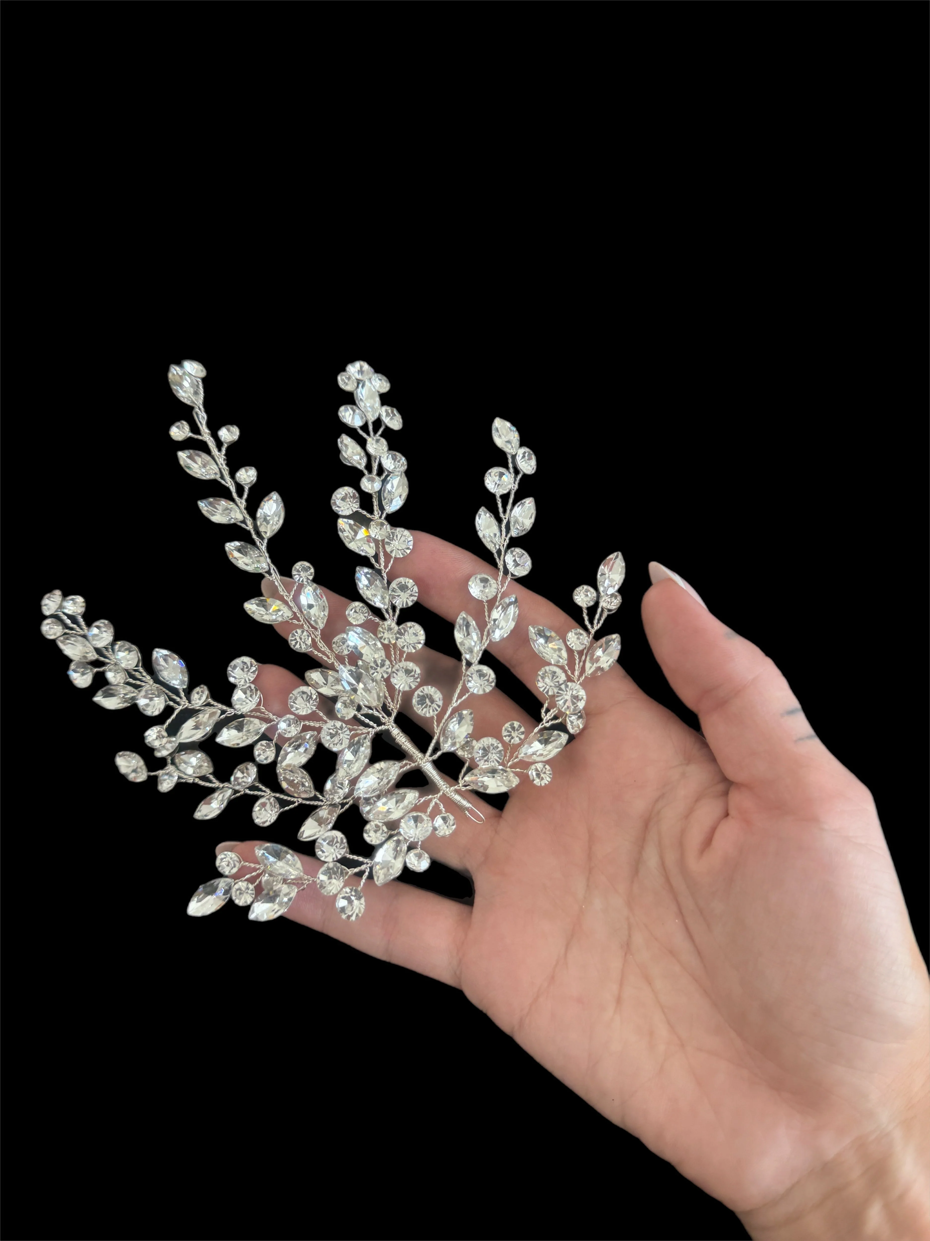 Patricia Silver Leaves Bridal Rhinestone Applique - Image 2