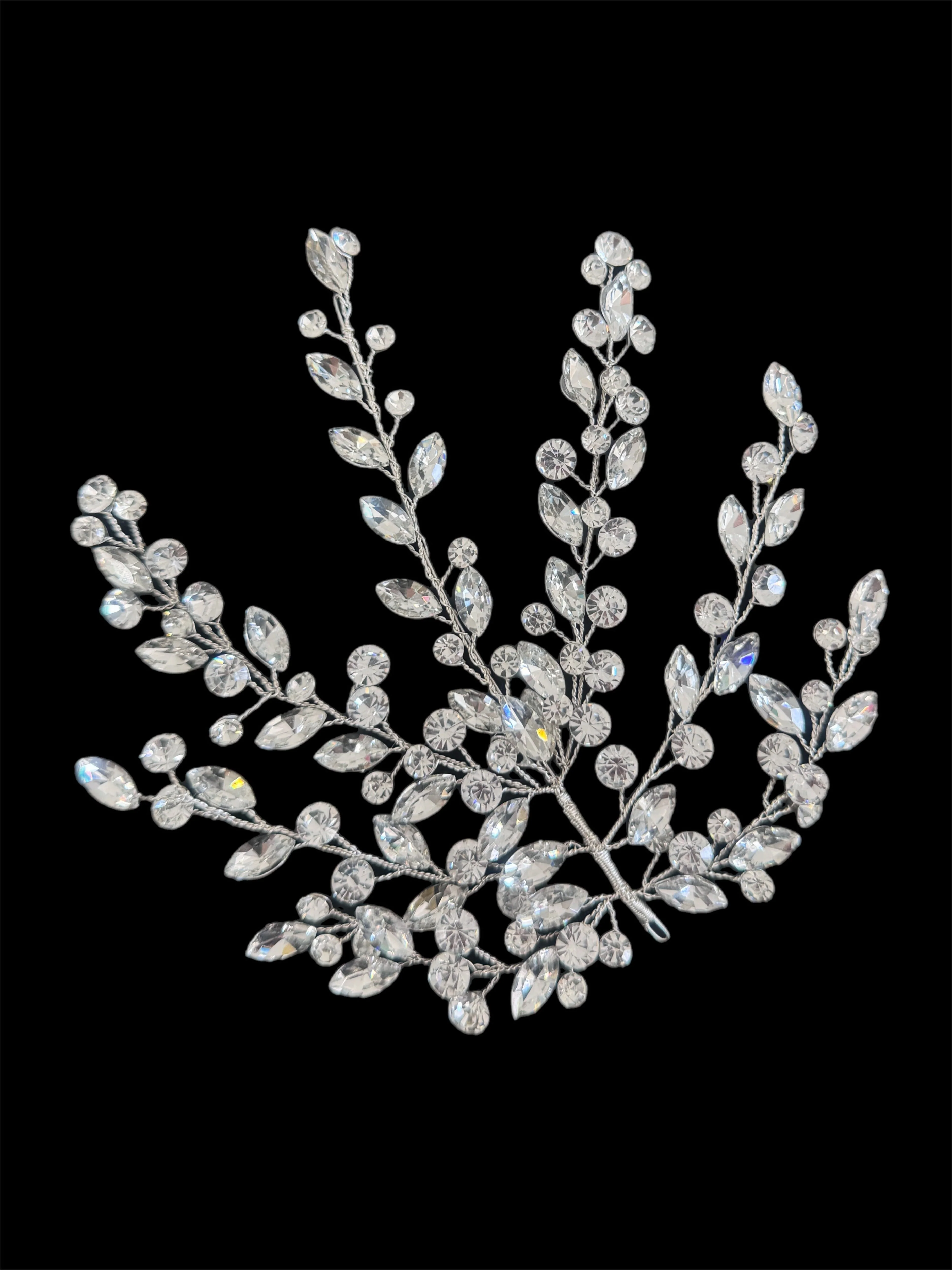 Patricia Silver Leaves Bridal Rhinestone Applique - Image 3