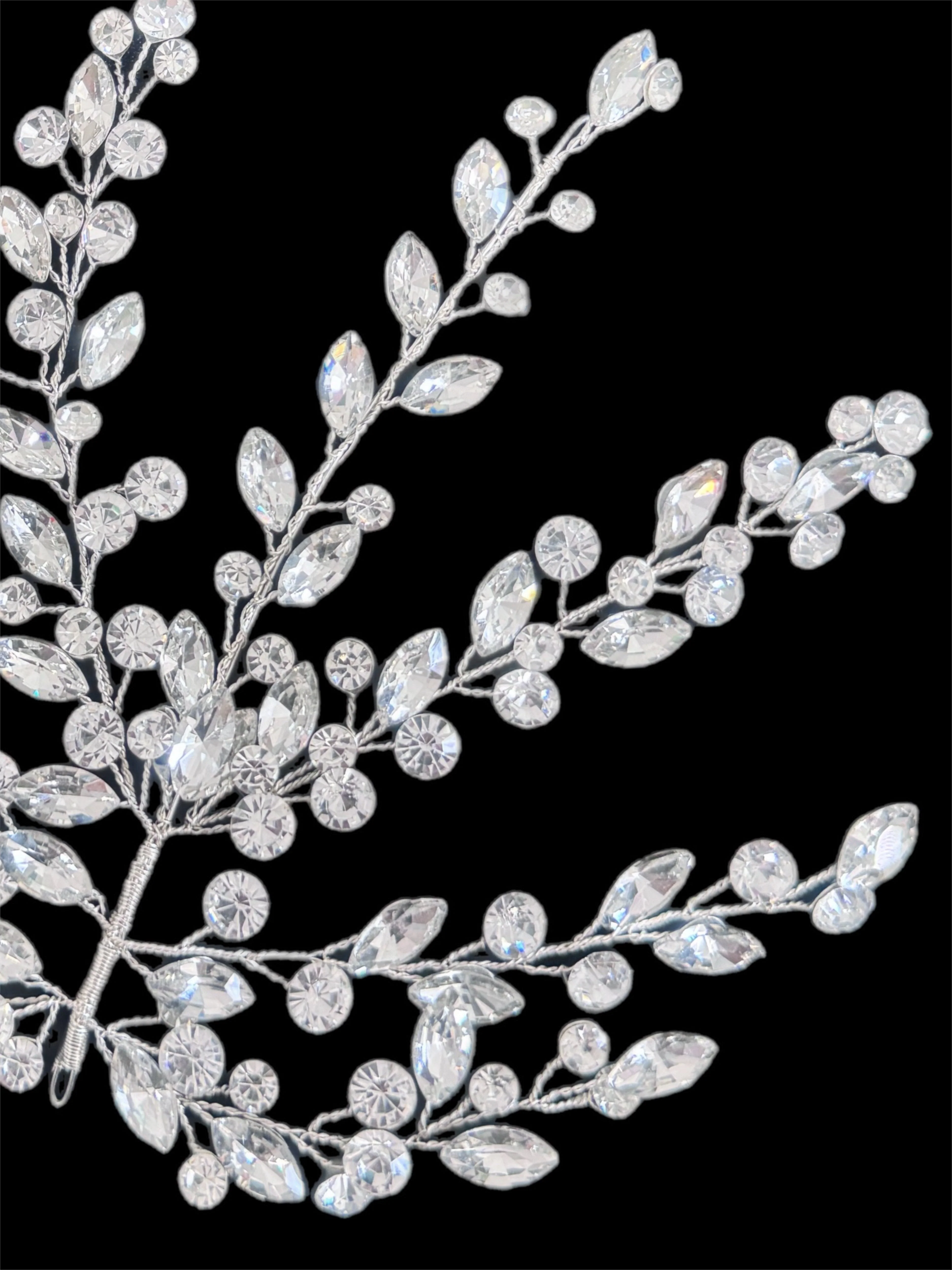 Patricia Silver Leaves Bridal Rhinestone Applique - Image 5
