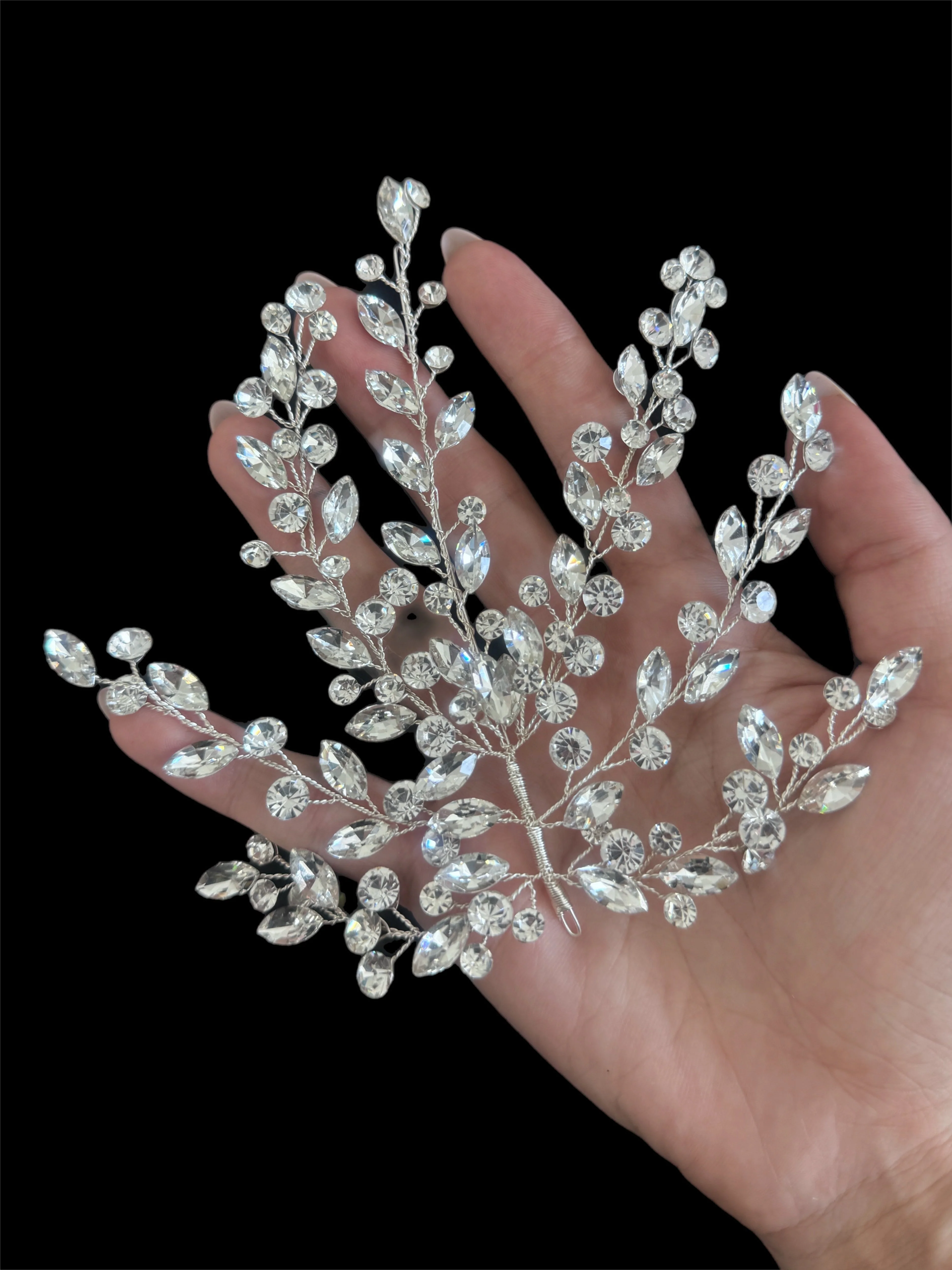 Patricia Silver Leaves Bridal Rhinestone Applique - Image 6