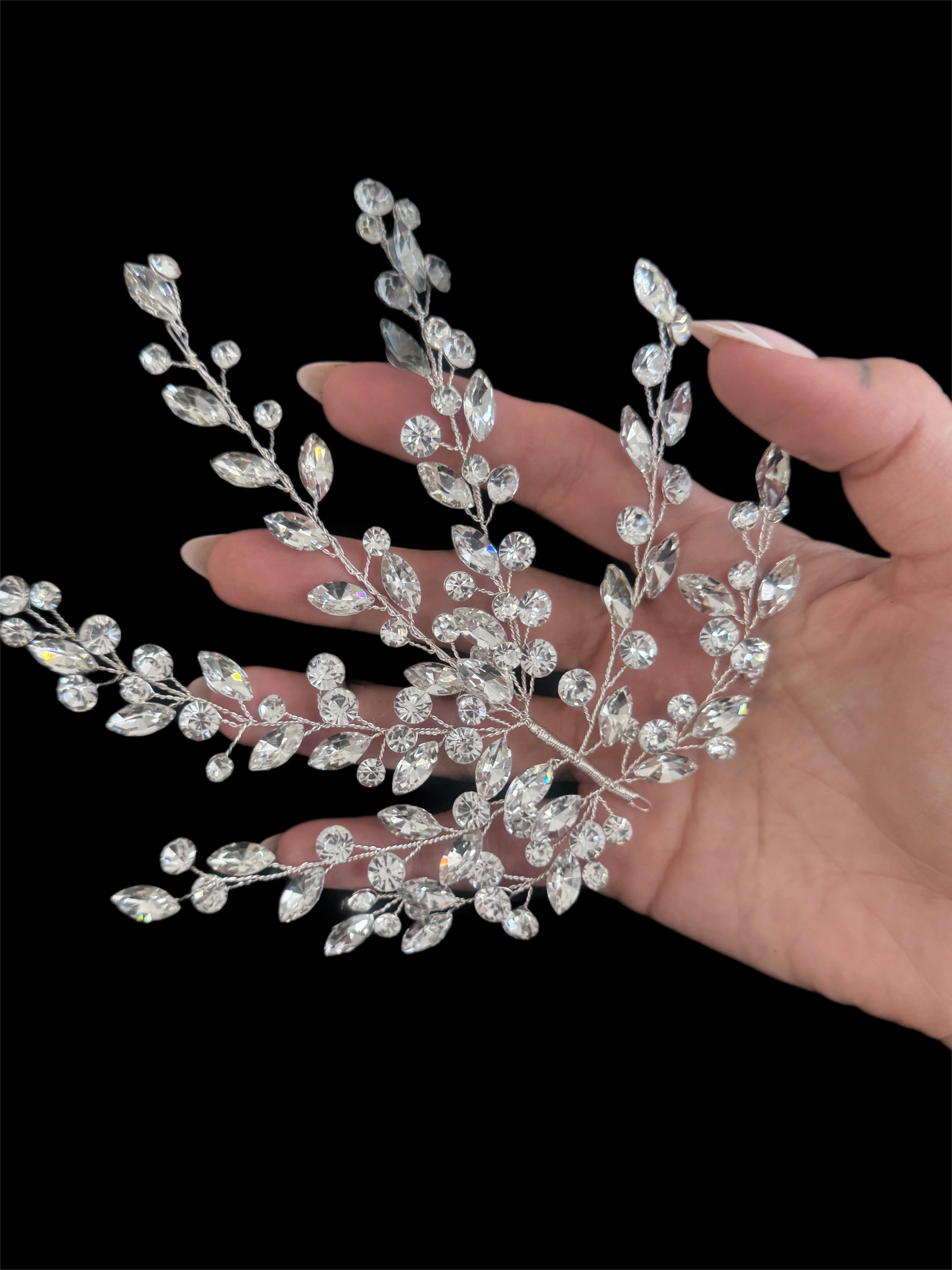 Patricia Silver Leaves Bridal Rhinestone Applique - Image 7