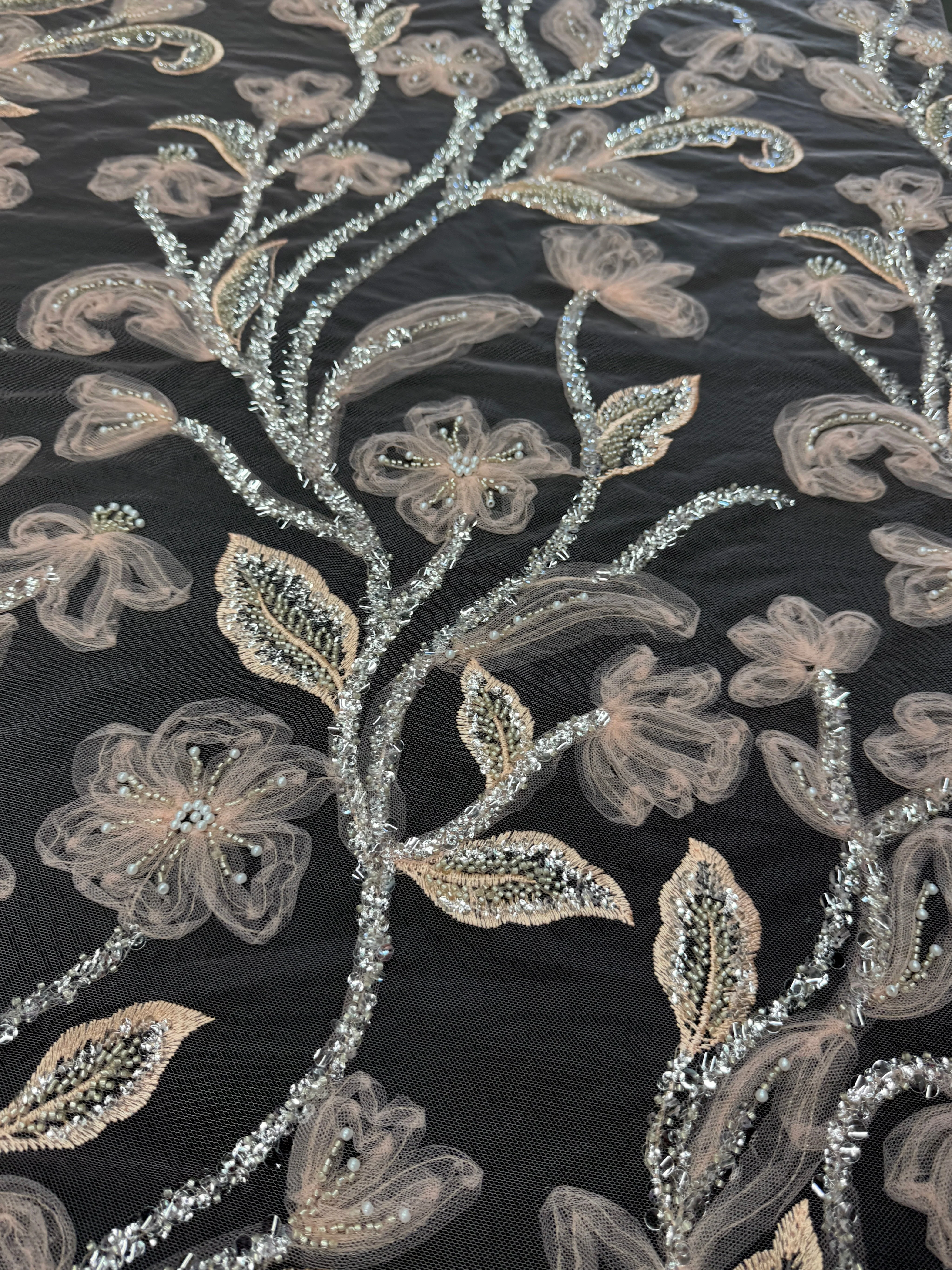 Peach 3D Floral Tulle Beaded Lace Mesh - Image 2