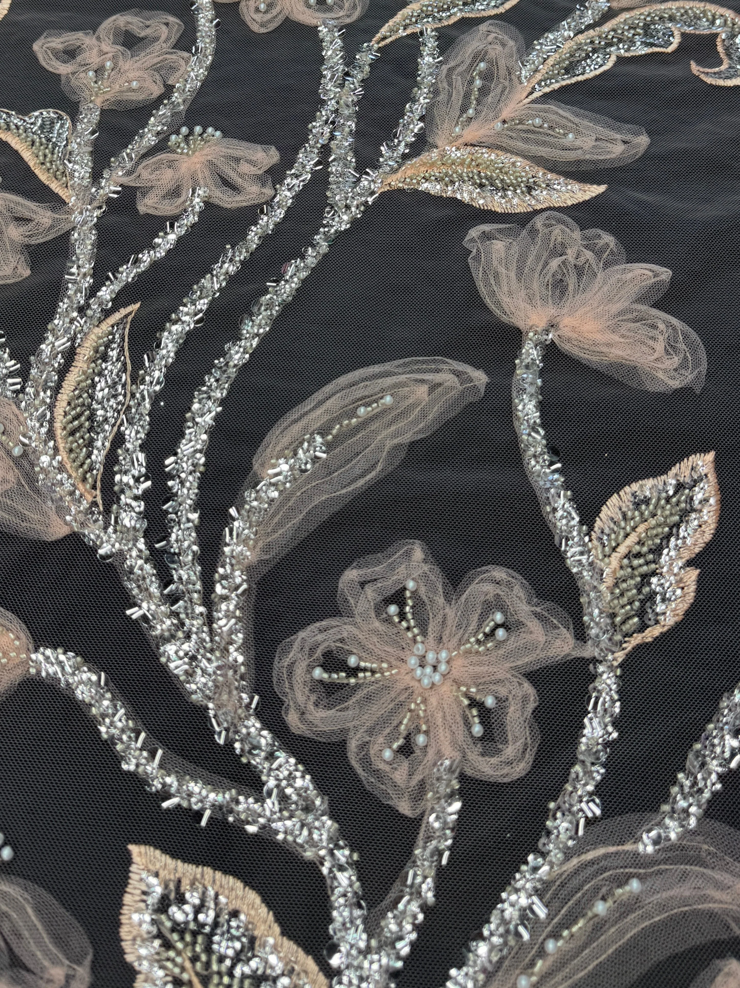 Peach 3D Floral Tulle Beaded Lace Mesh - Image 5