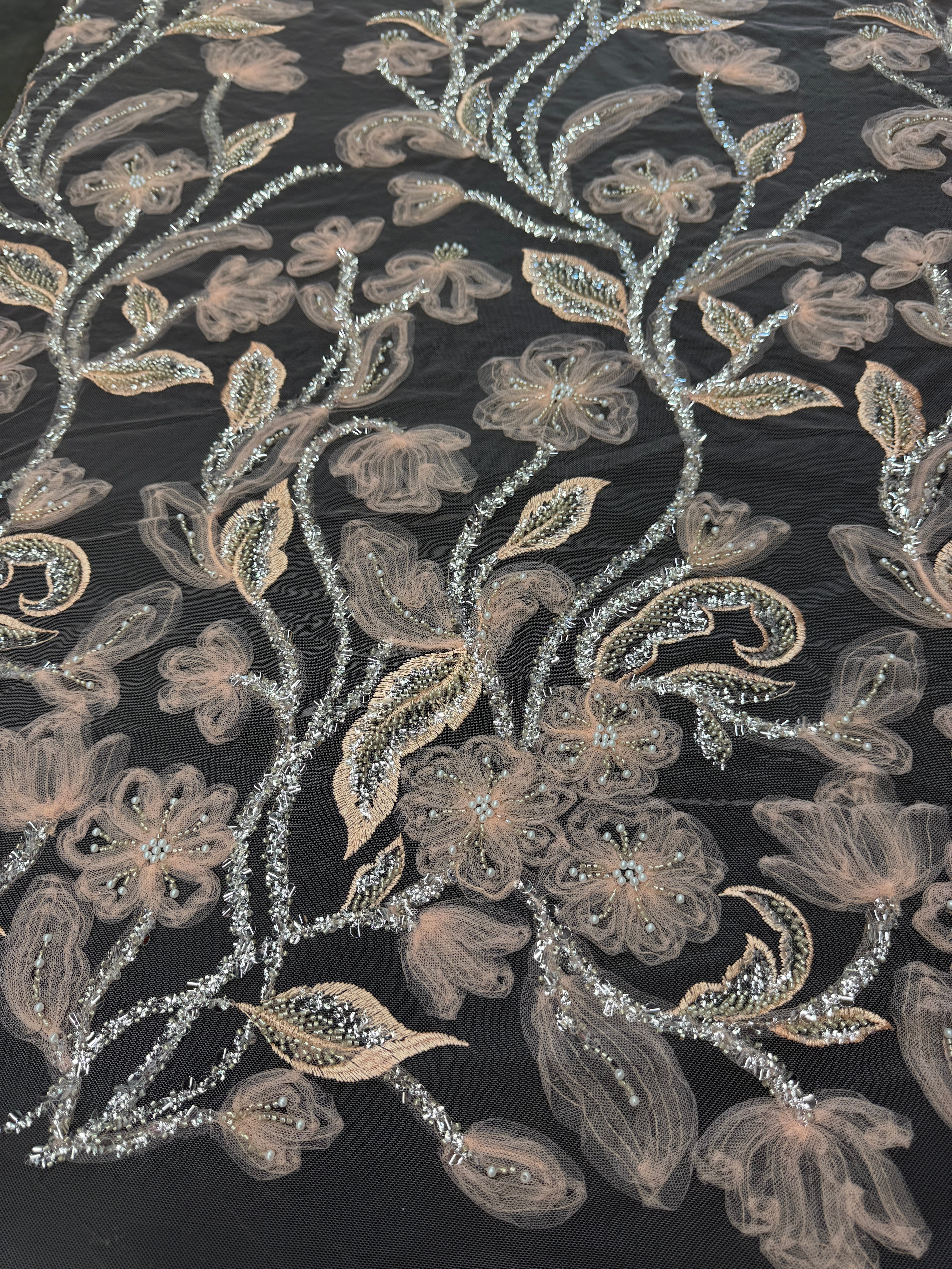 Peach 3D Floral Tulle Beaded Lace Mesh - Image 6