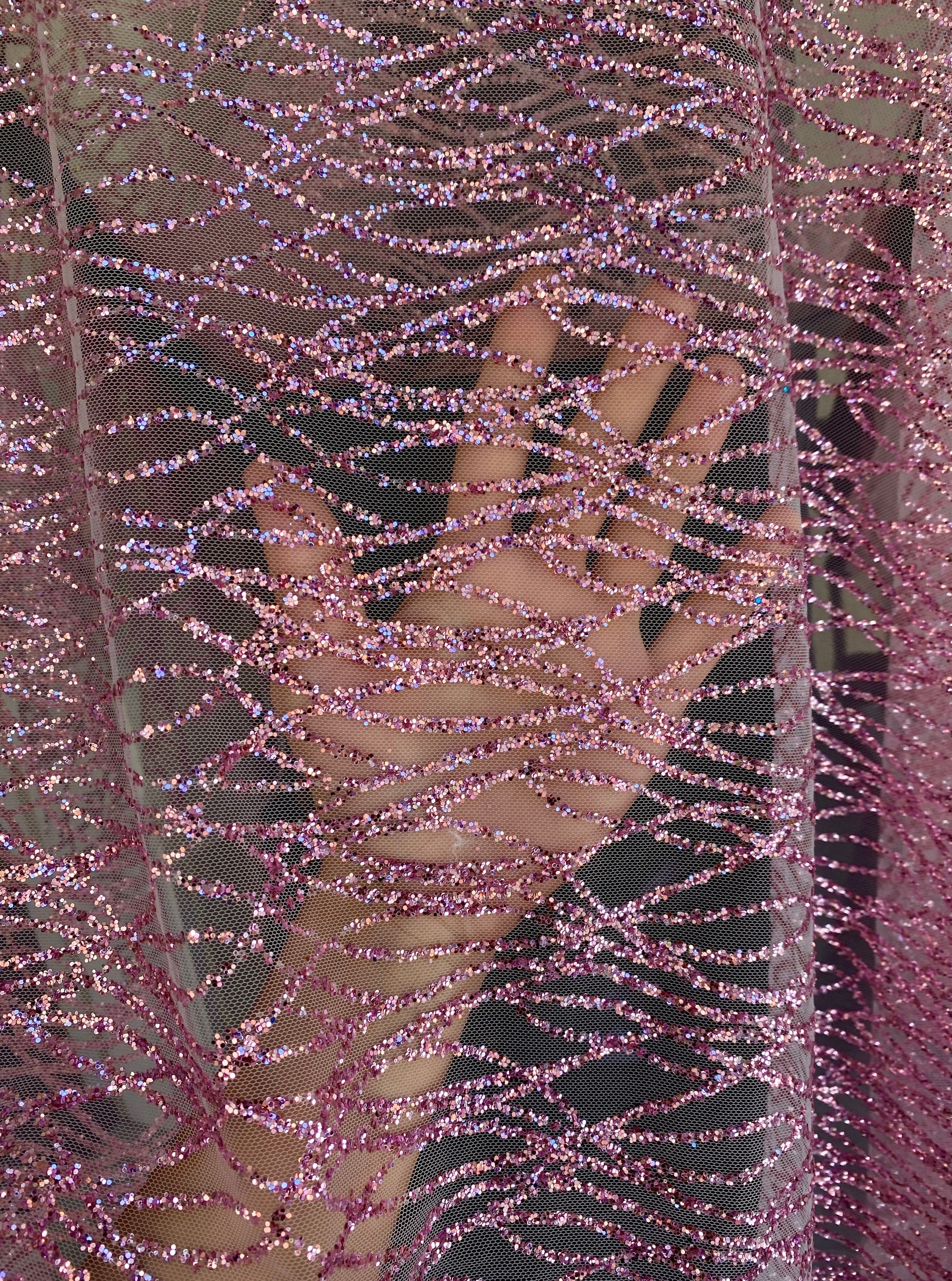 Pink Glitter Lace on Mesh