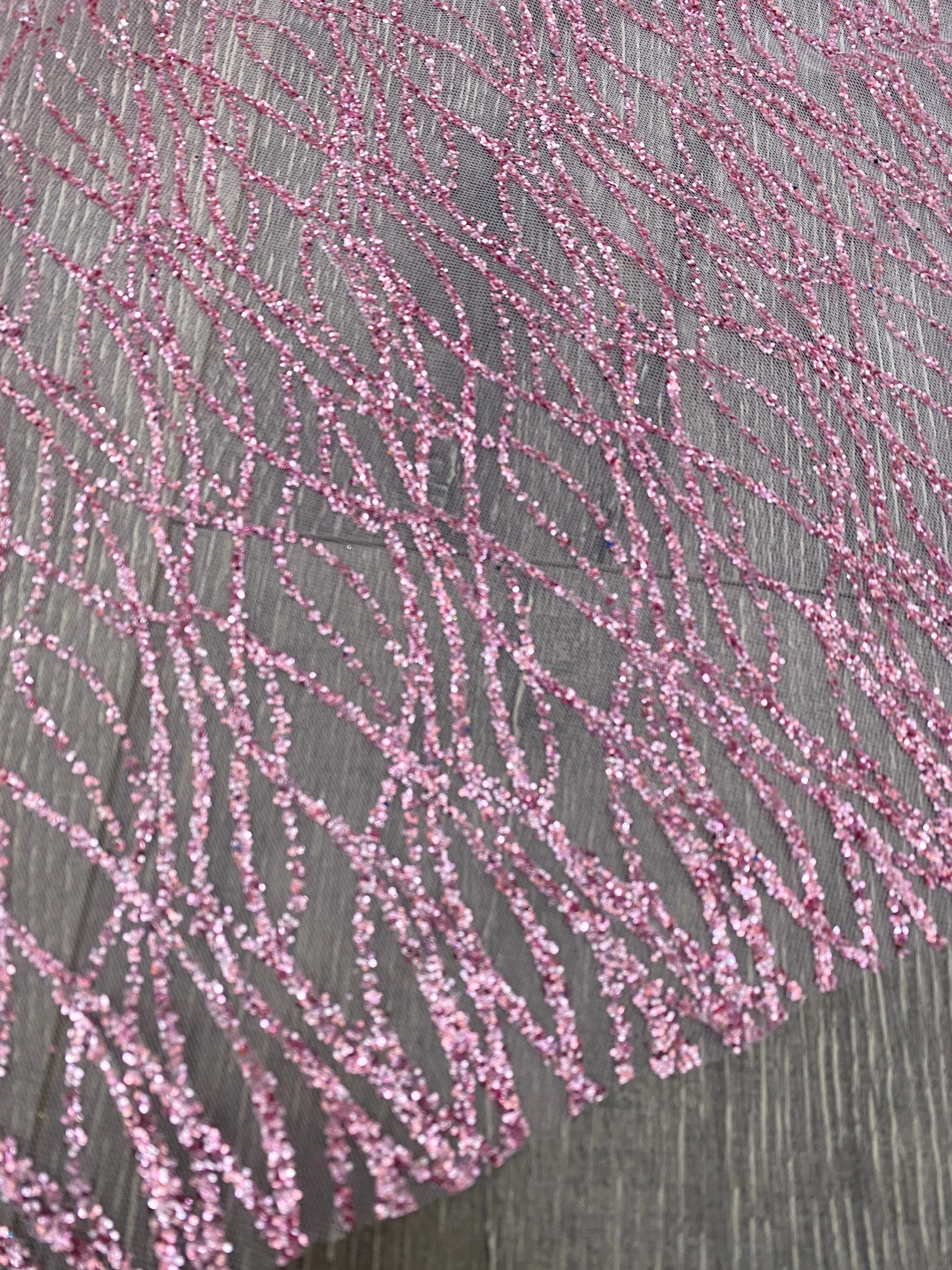Pink Glitter Lace on Mesh - Image 3