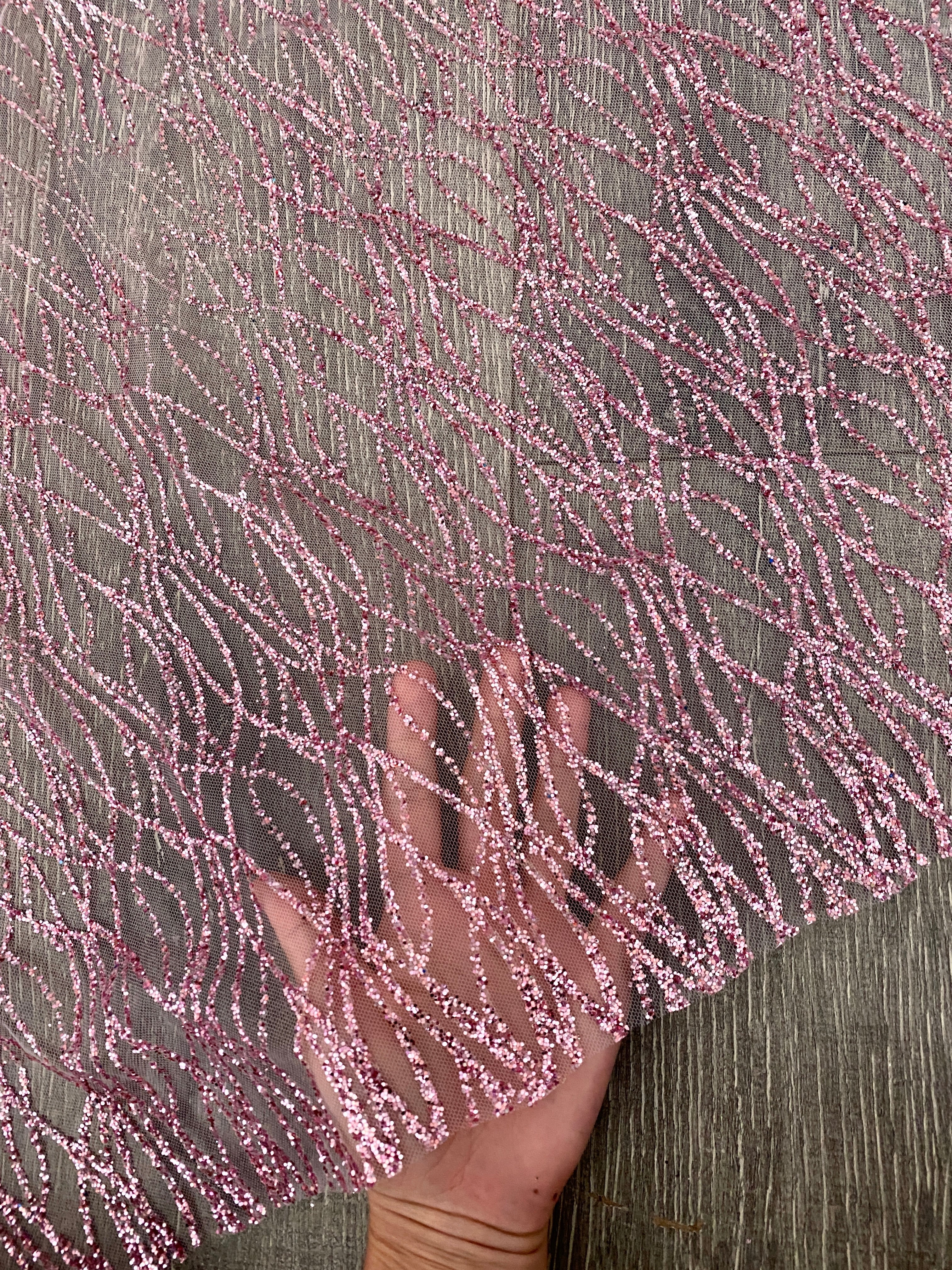 Pink Glitter Lace on Mesh - Image 4