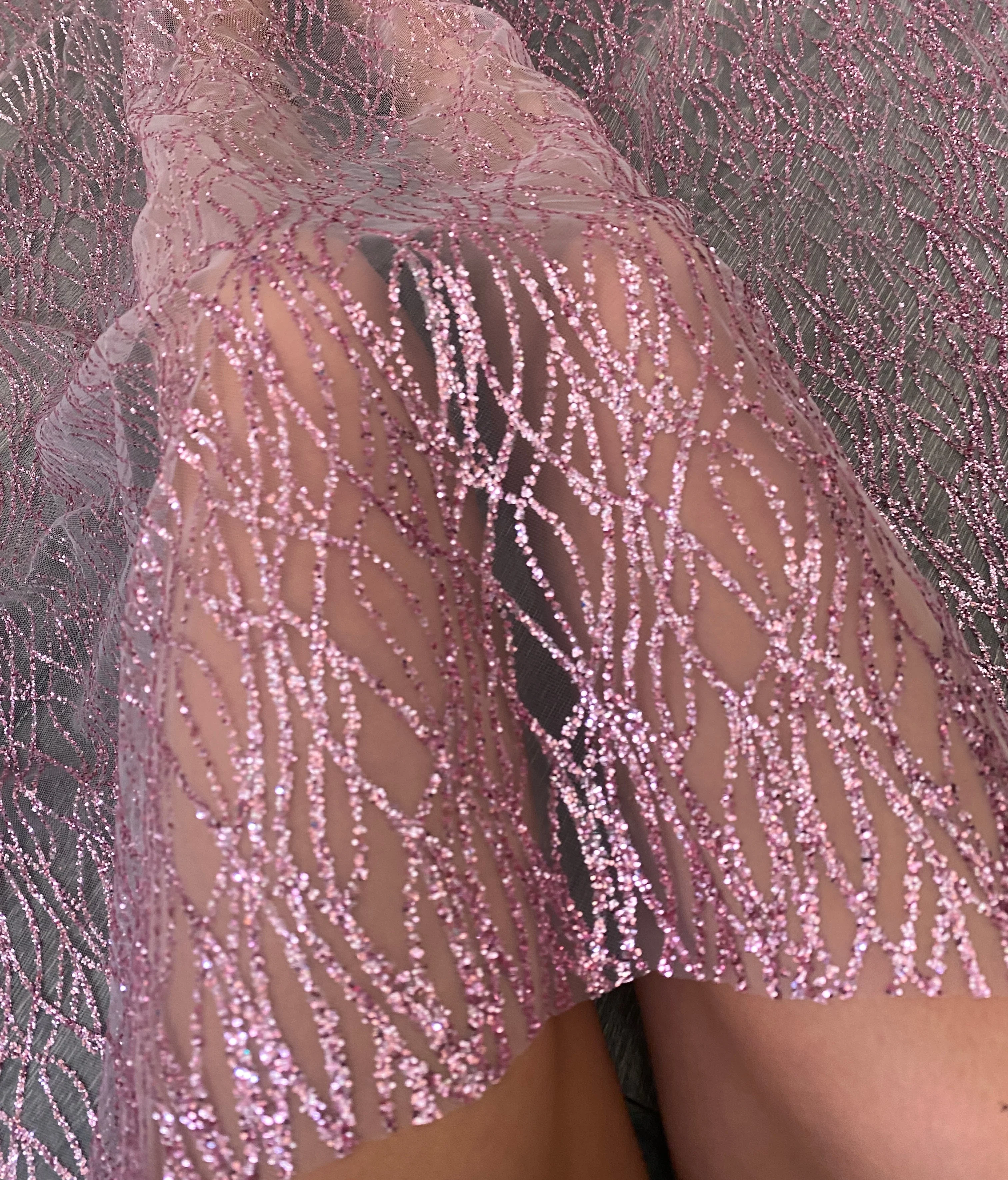 Pink Glitter Lace on Mesh - Image 5
