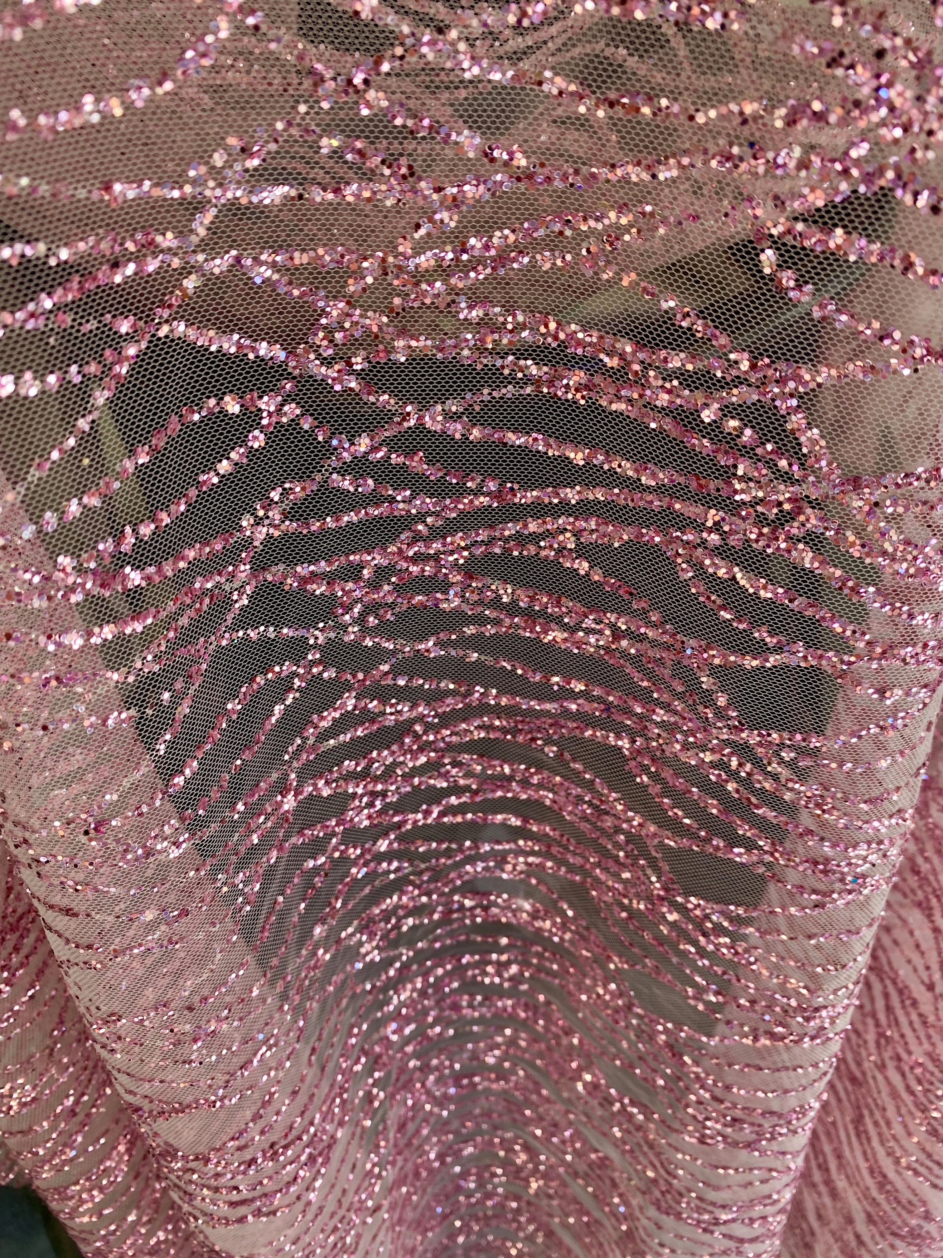 Pink Glitter Lace on Mesh - Image 7