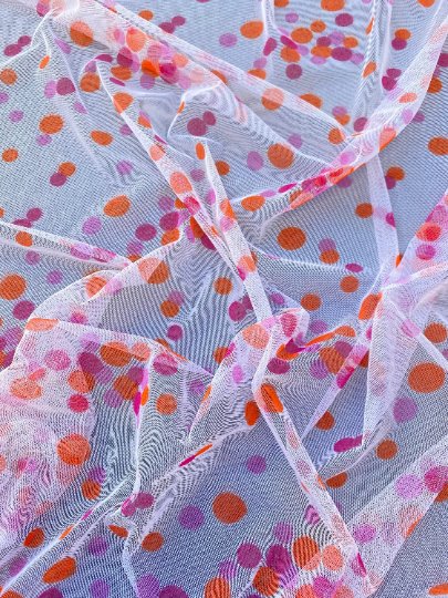 Pink Orange Polka Dot Tulle - Image 3