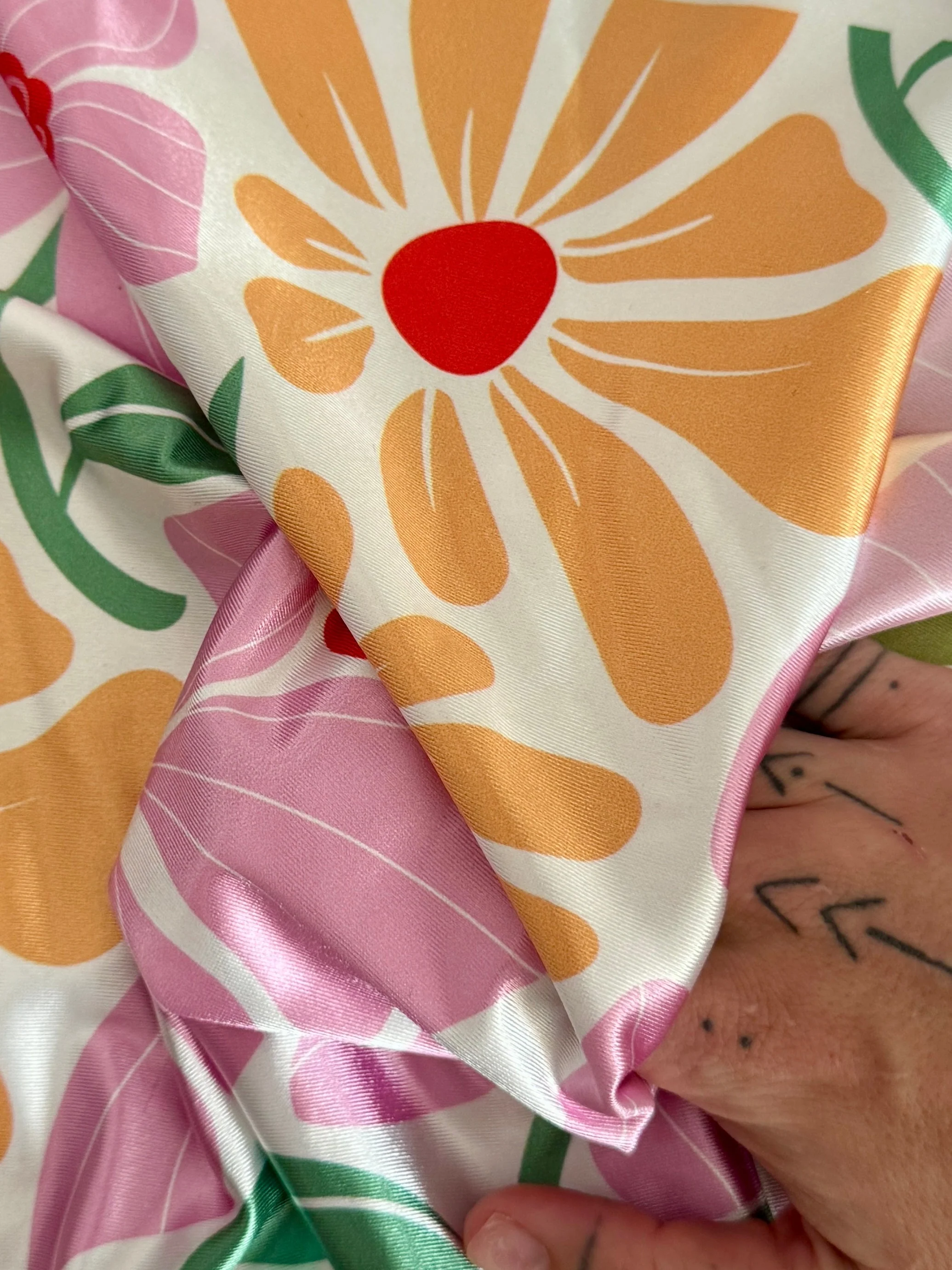 Pink Retro Blossom Flower Nylon Spandex - Image 4