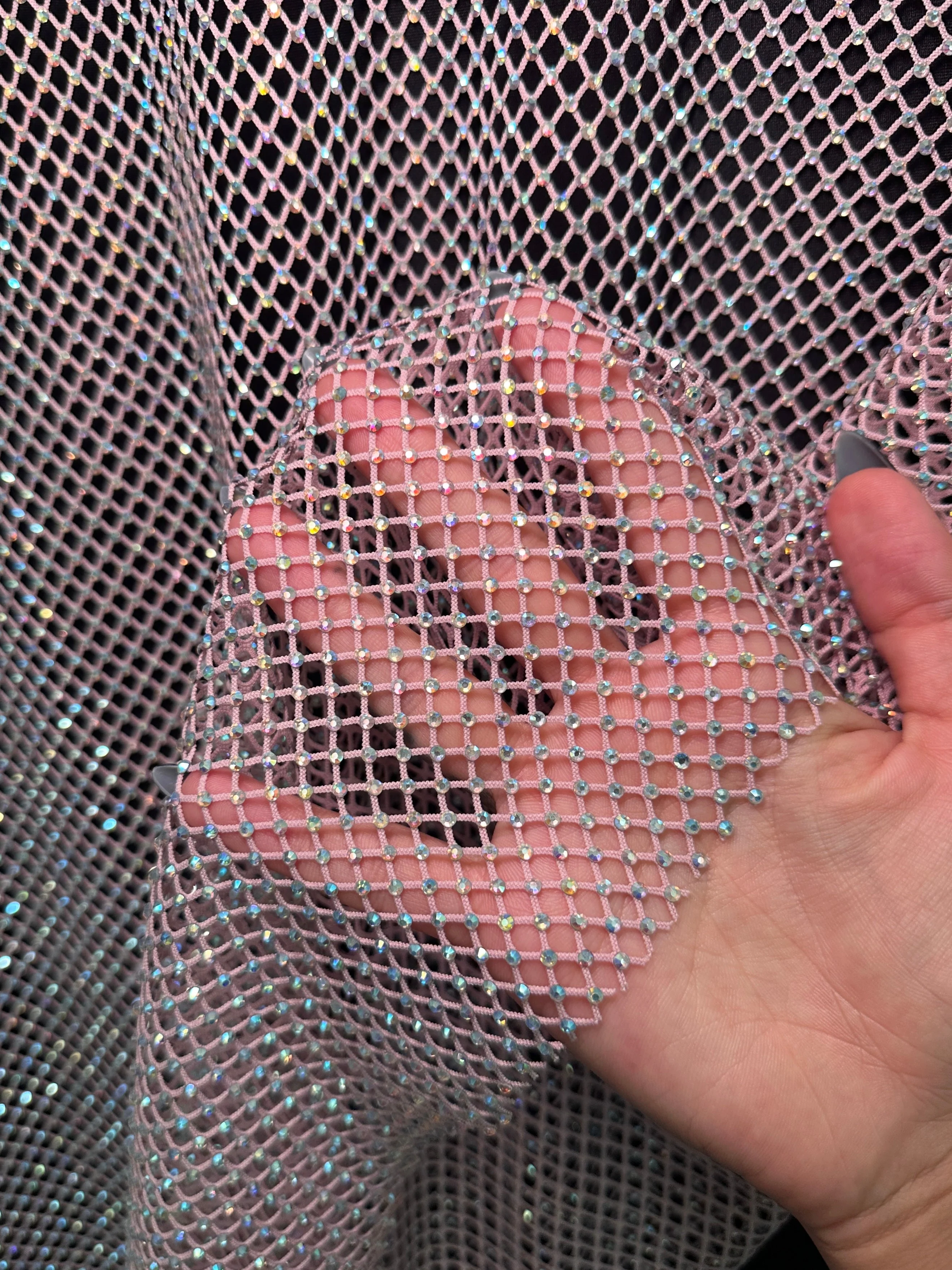 Pink Rhinestone Diamond Fishnet Mesh - Image 10