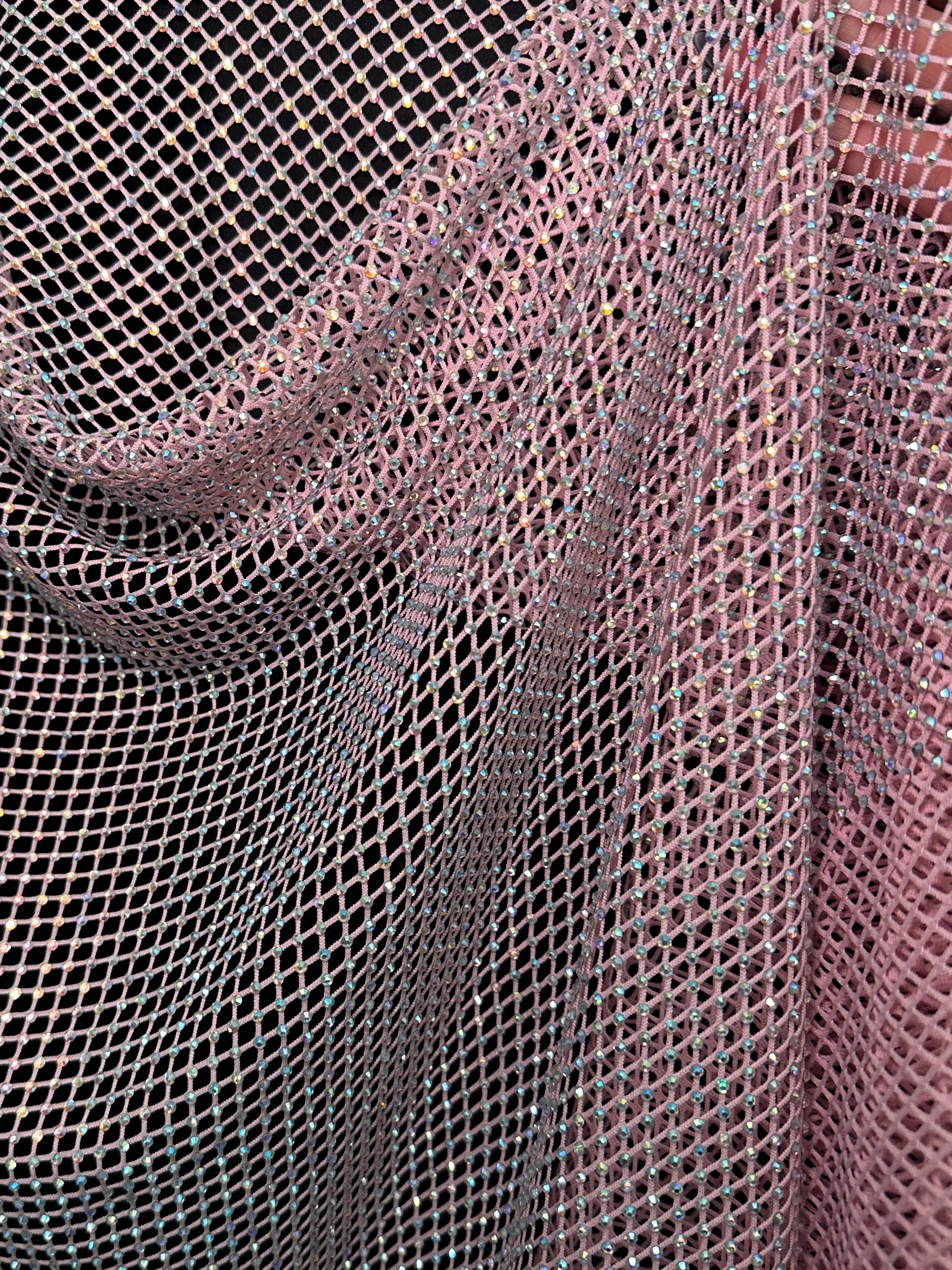 Pink Rhinestone Diamond Fishnet Mesh - Image 2